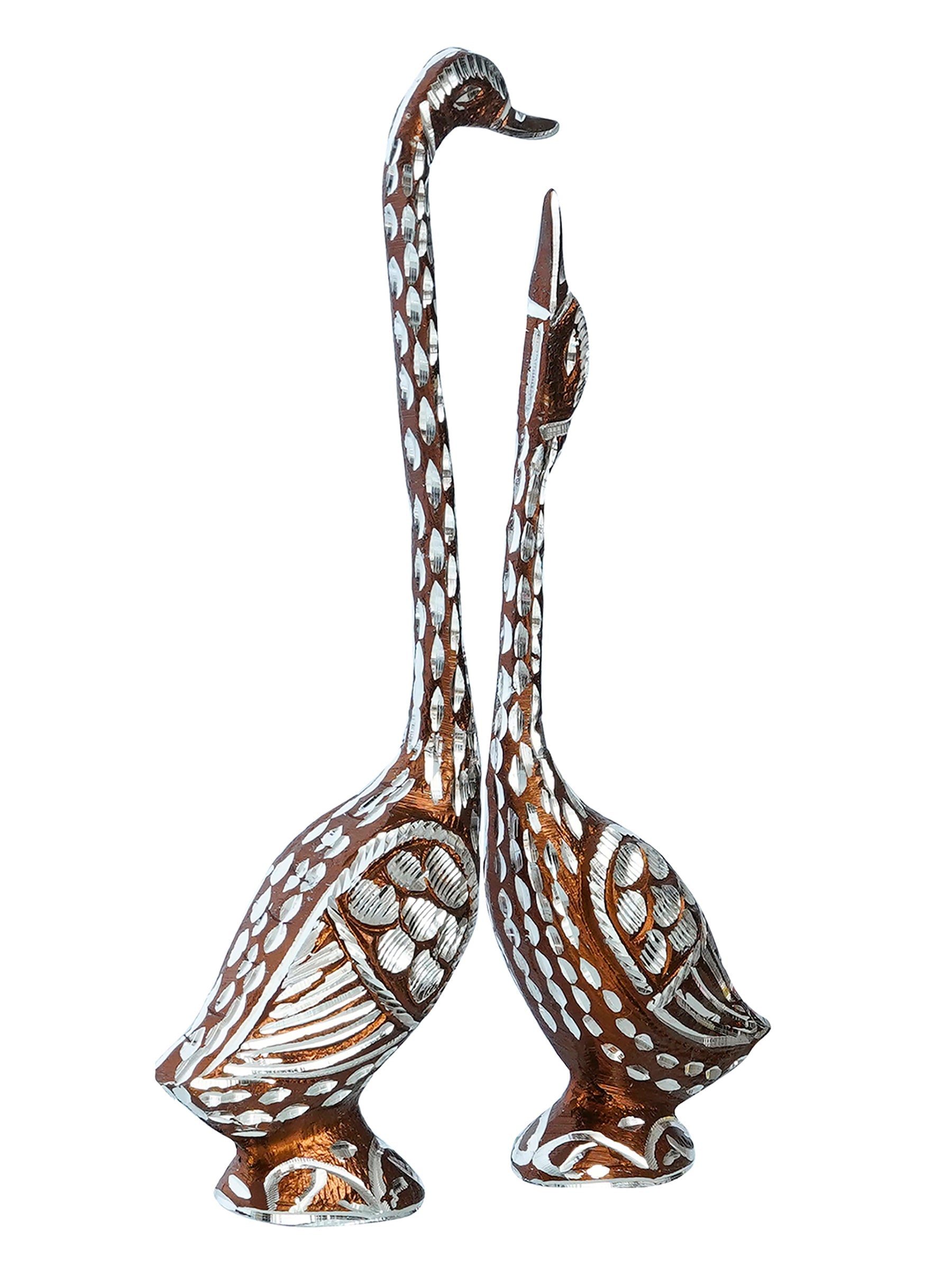 Brown Metal Kissing Swan Couple Handcrafted Decorative Figurine Kafalo