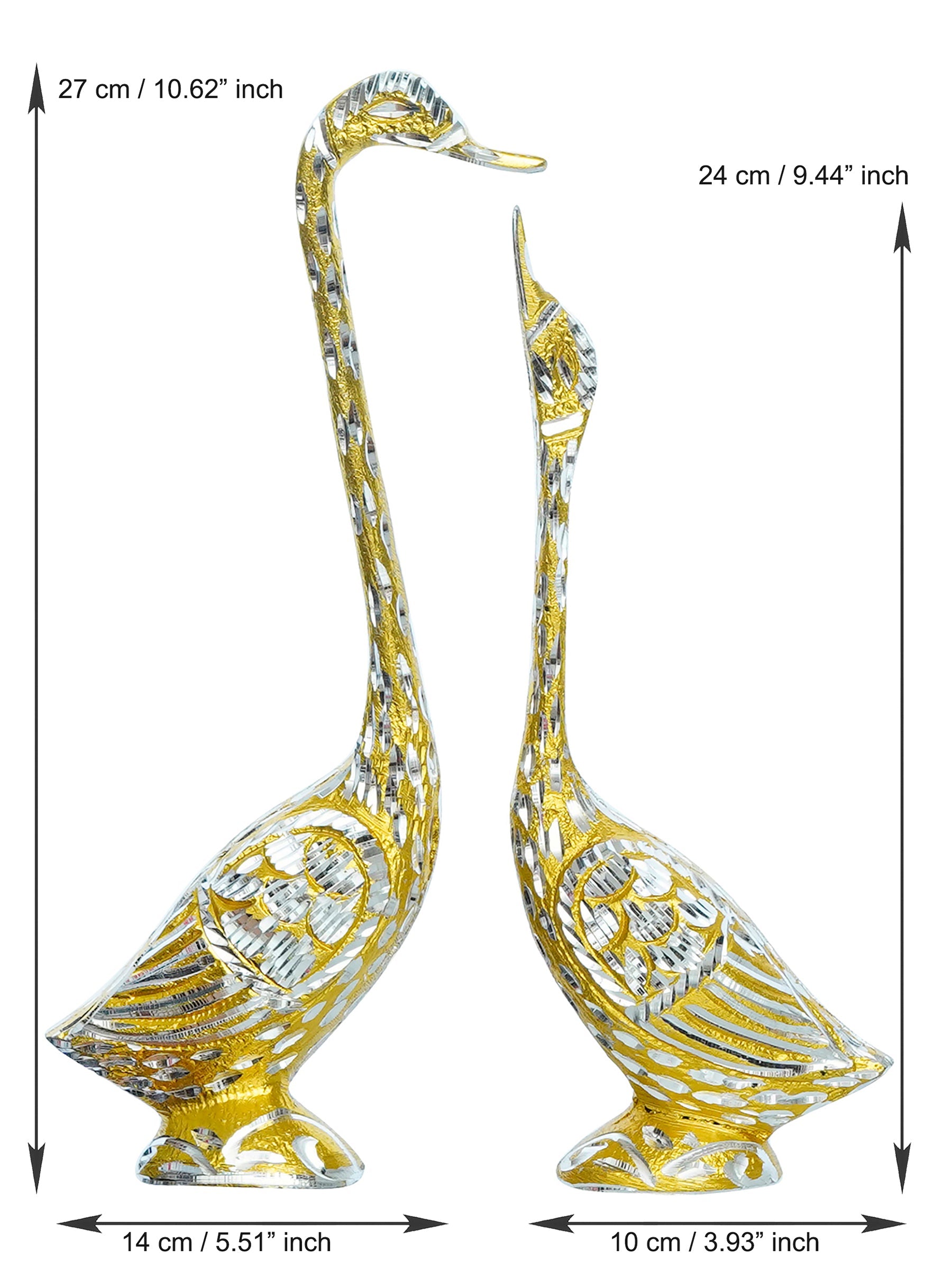 Golden Metal Kissing Swan Couple Handcrafted Decorative showpiece Bird Figurine Set Kafalo