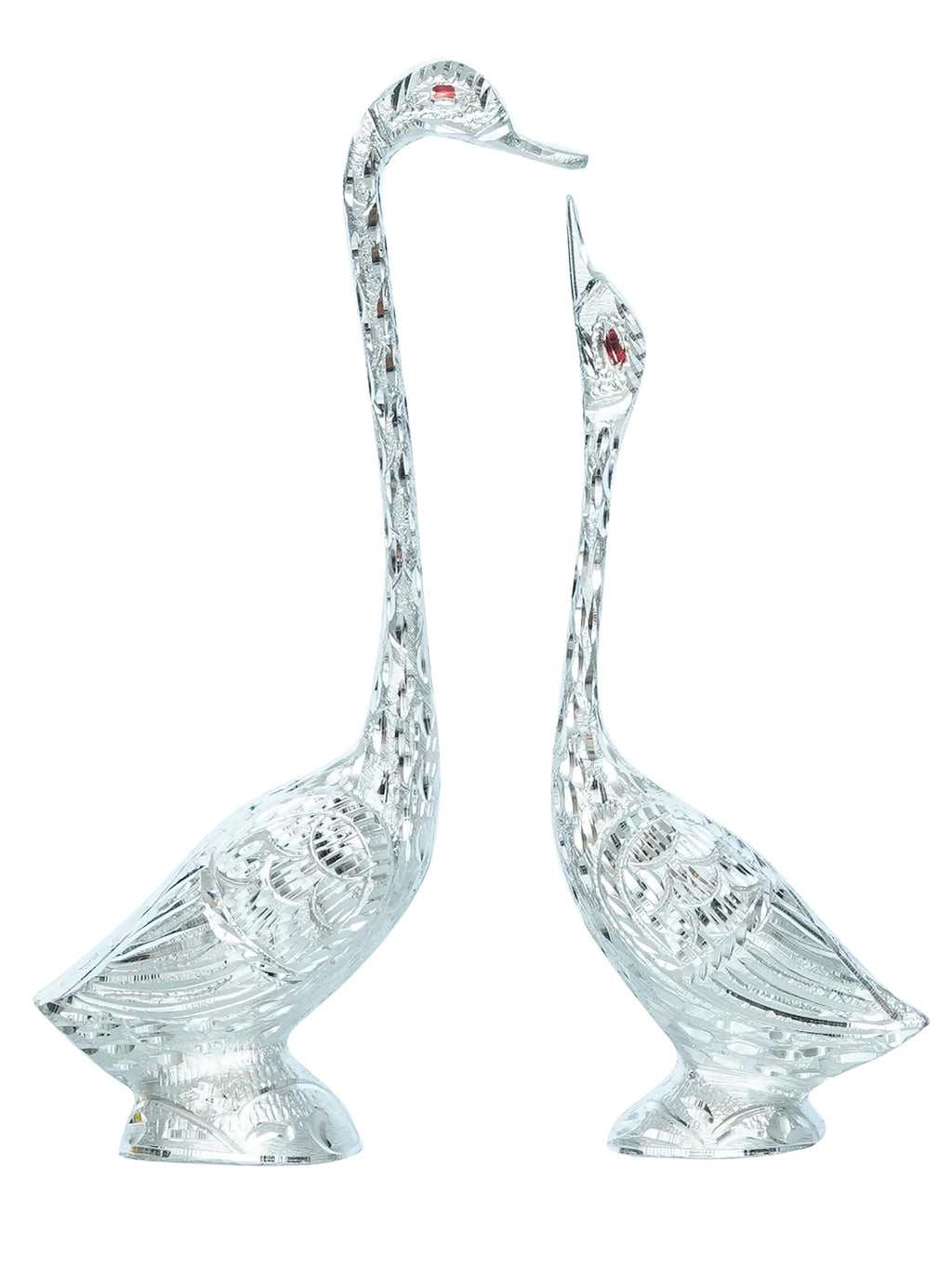 Silver Metal Kissing Swan Couple Handcrafted Decorative Figurine Kafalo