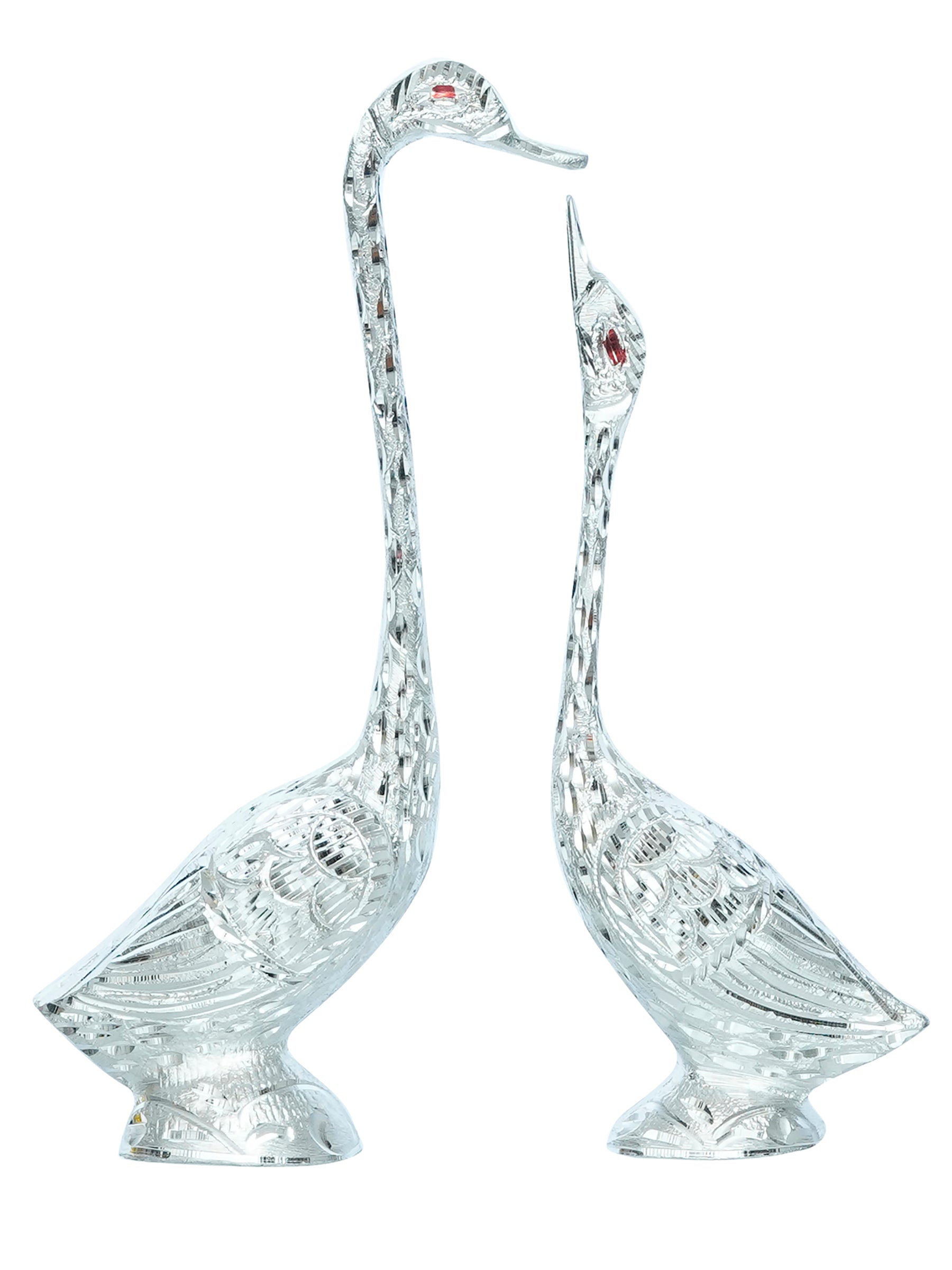Silver Metal Kissing Swan Couple Handcrafted Decorative Figurine Kafalo