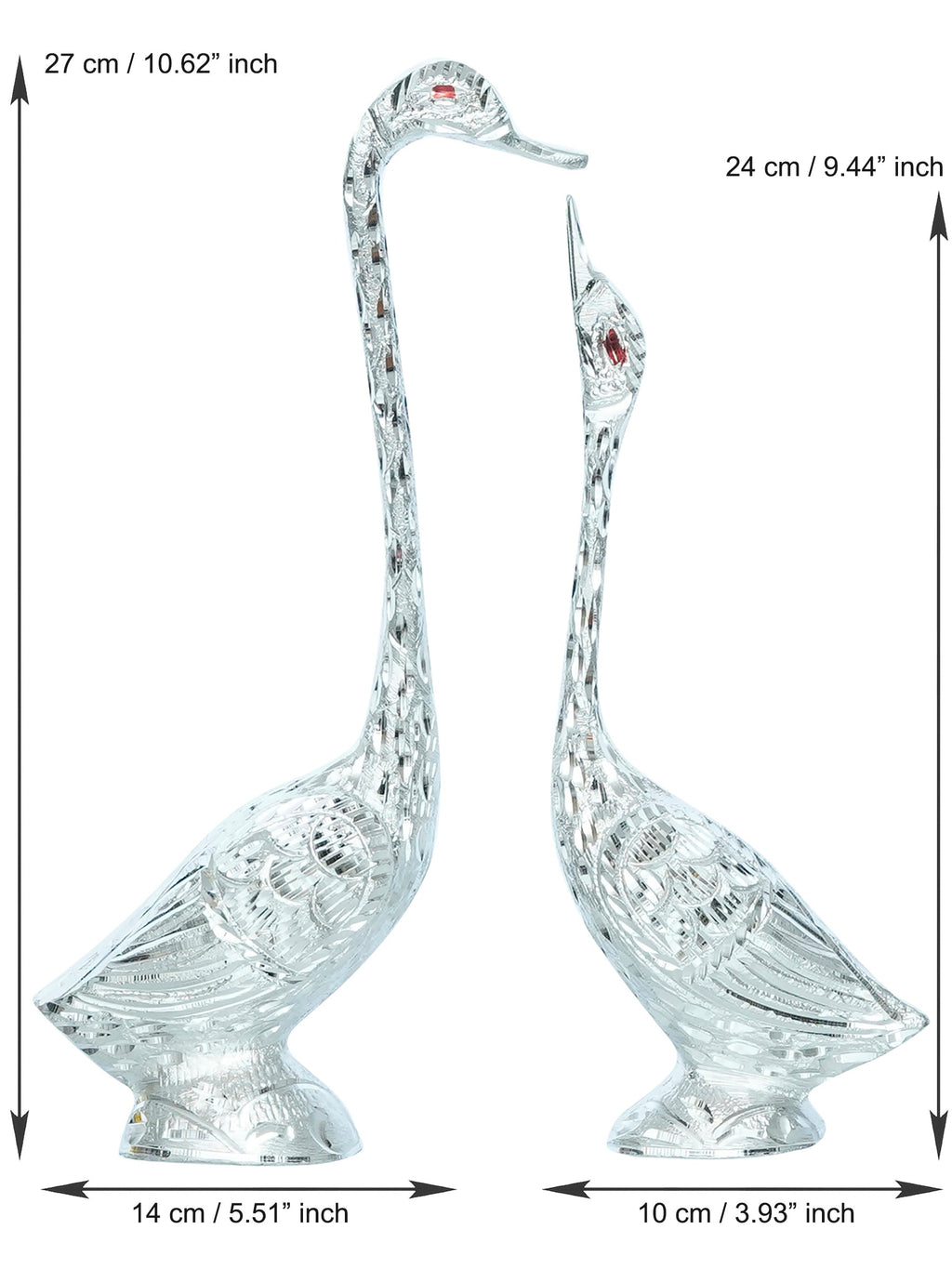 Silver Metal Kissing Swan Couple Handcrafted Decorative Figurine Kafalo