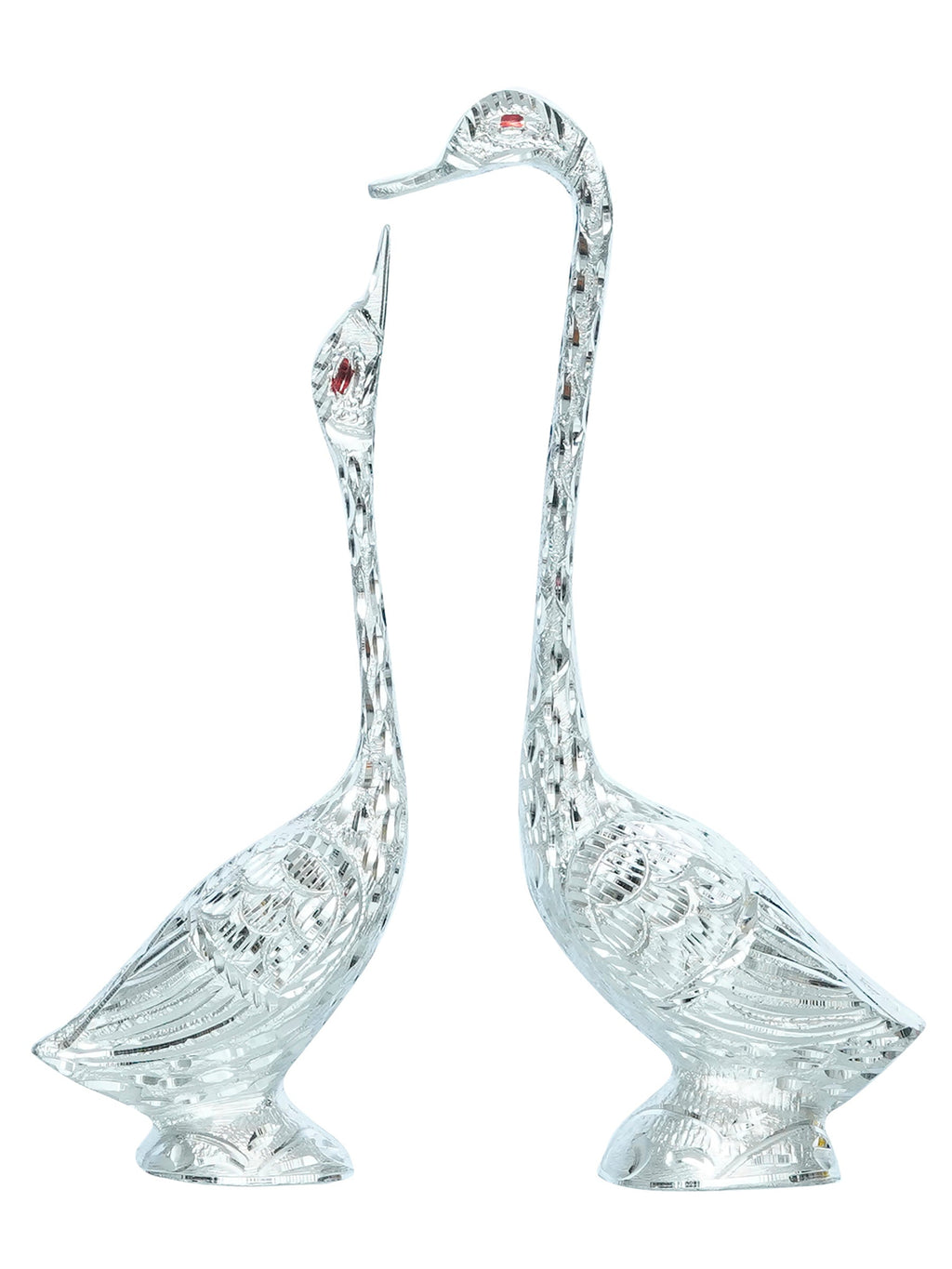 Silver Metal Kissing Swan Couple Handcrafted Decorative Figurine Kafalo