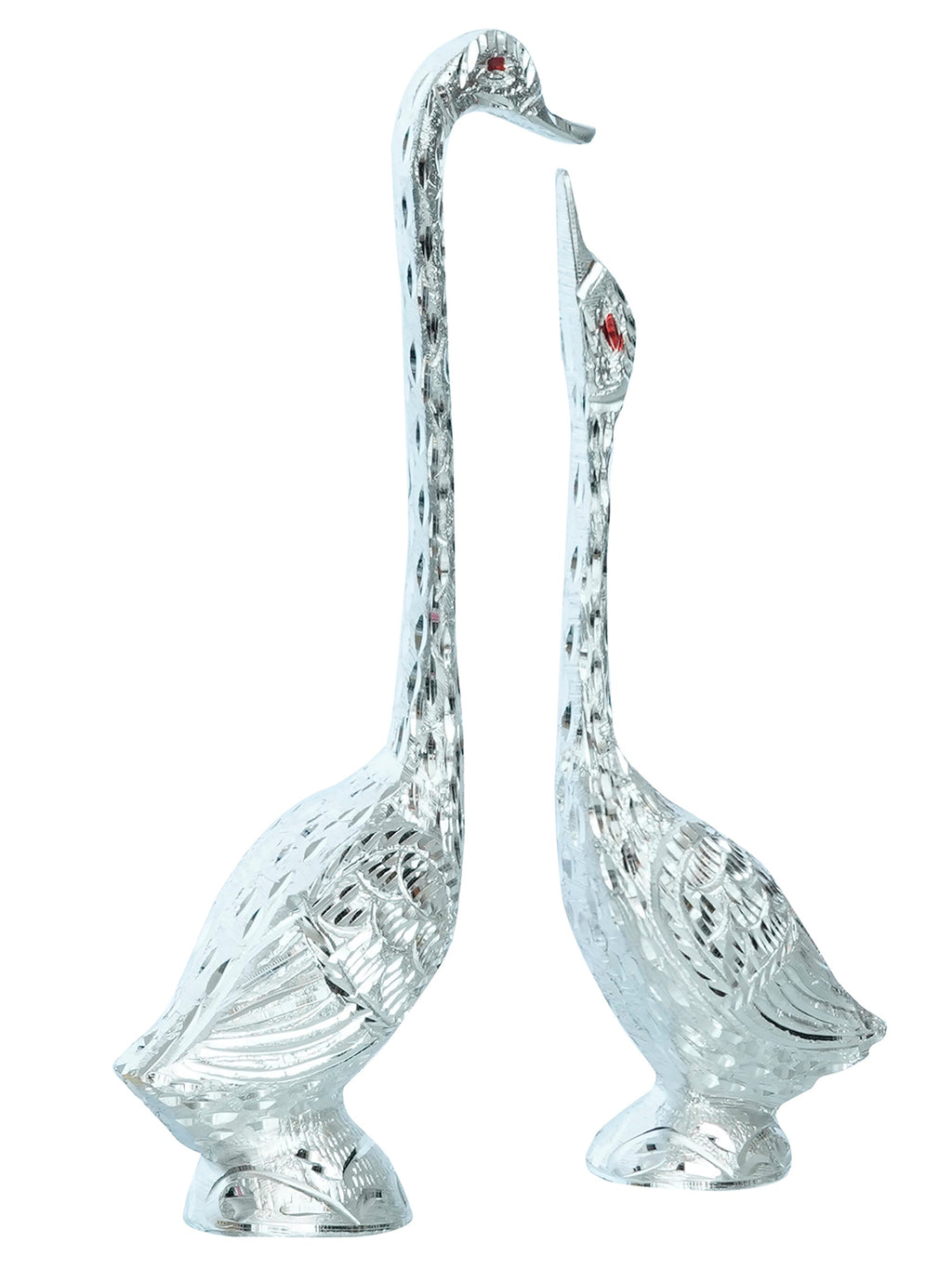 Silver Metal Kissing Swan Couple Handcrafted Decorative Figurine Kafalo
