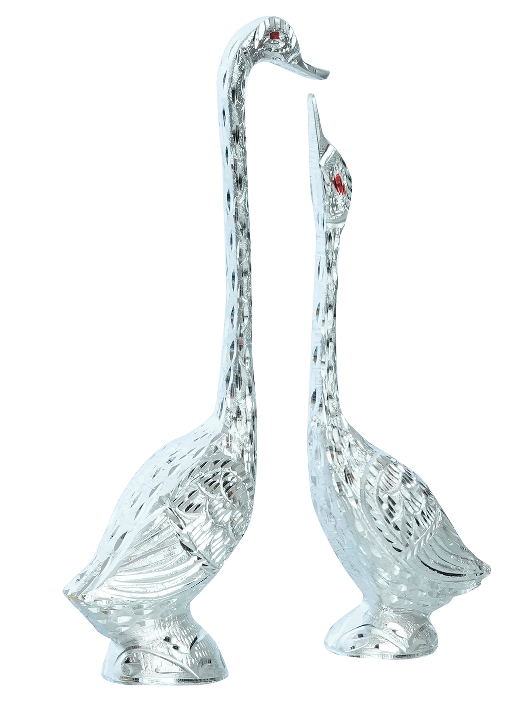 Silver Metal Kissing Swan Couple Handcrafted Decorative Figurine Kafalo