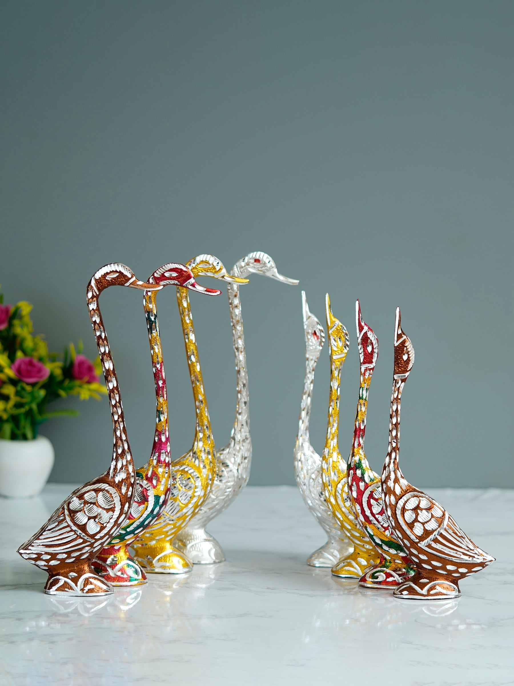Set of Four Kissing Swan Couple Handcrafted Decorative showpiece(Colorful, Golden, Silver,Brown) Kafalo