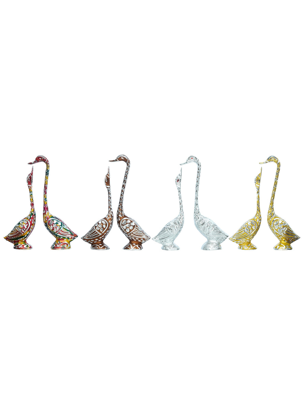 Set of Four Kissing Swan Couple Handcrafted Decorative showpiece(Colorful, Golden, Silver,Brown) Kafalo