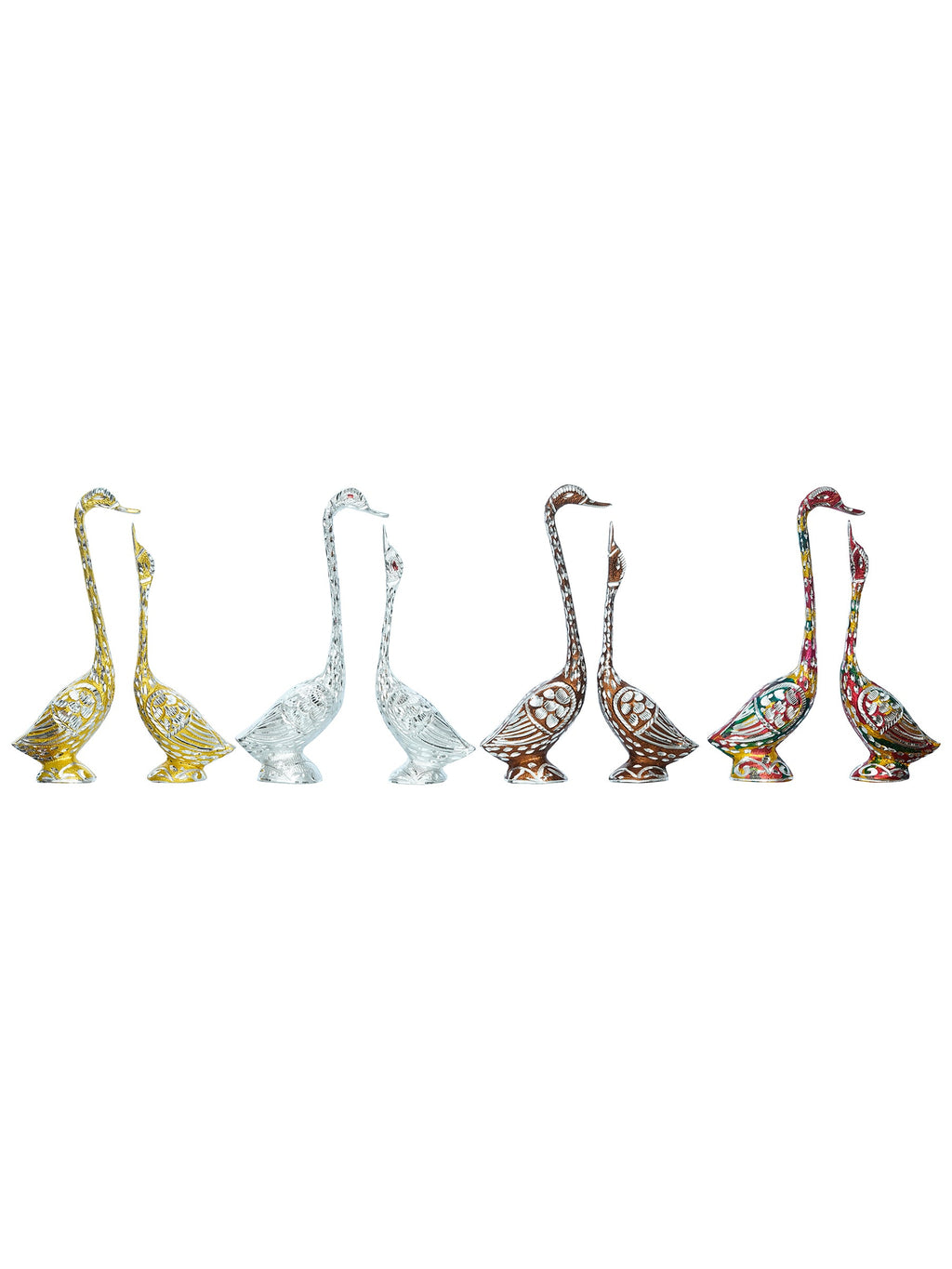 Set of Four Kissing Swan Couple Handcrafted Decorative showpiece(Colorful, Golden, Silver,Brown) Kafalo
