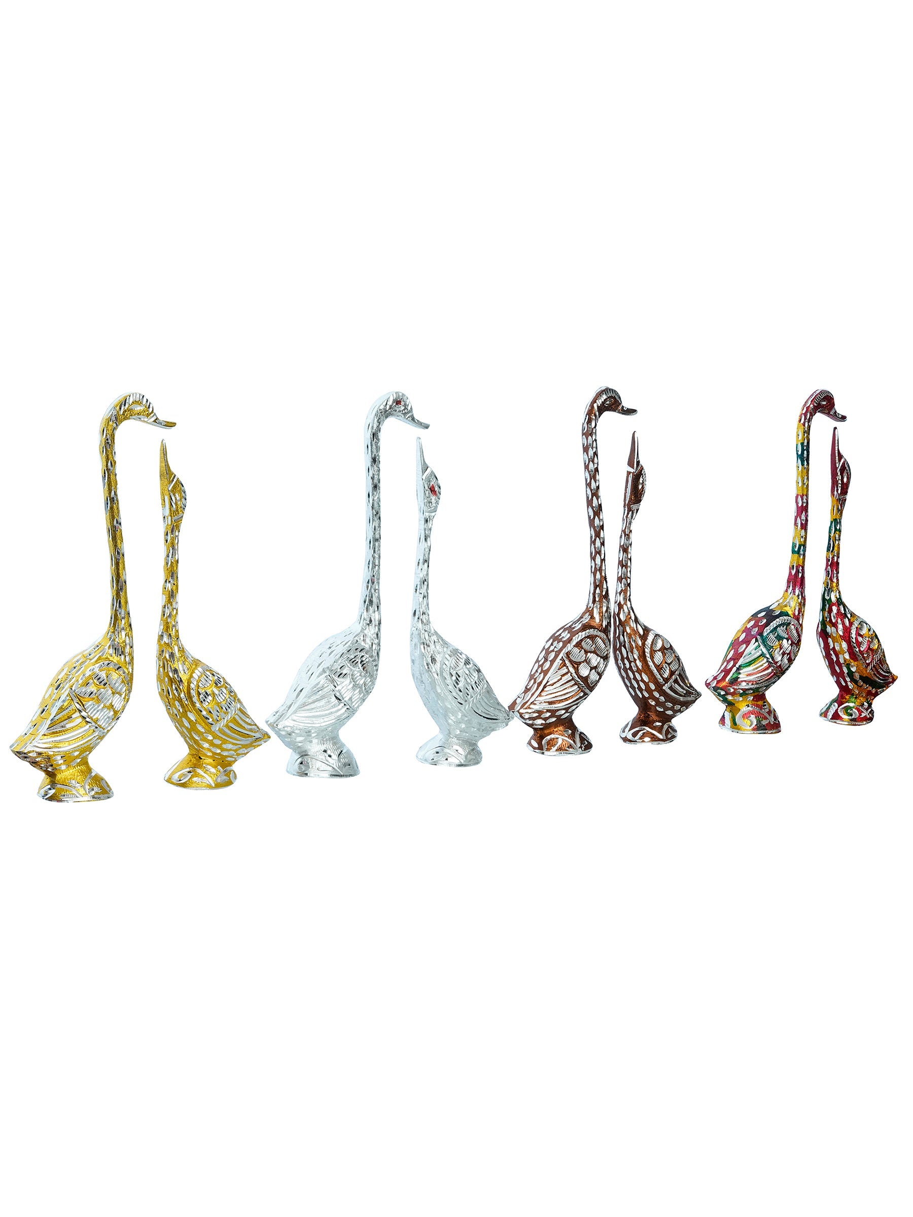Set of Four Kissing Swan Couple Handcrafted Decorative showpiece(Colorful, Golden, Silver,Brown) Kafalo