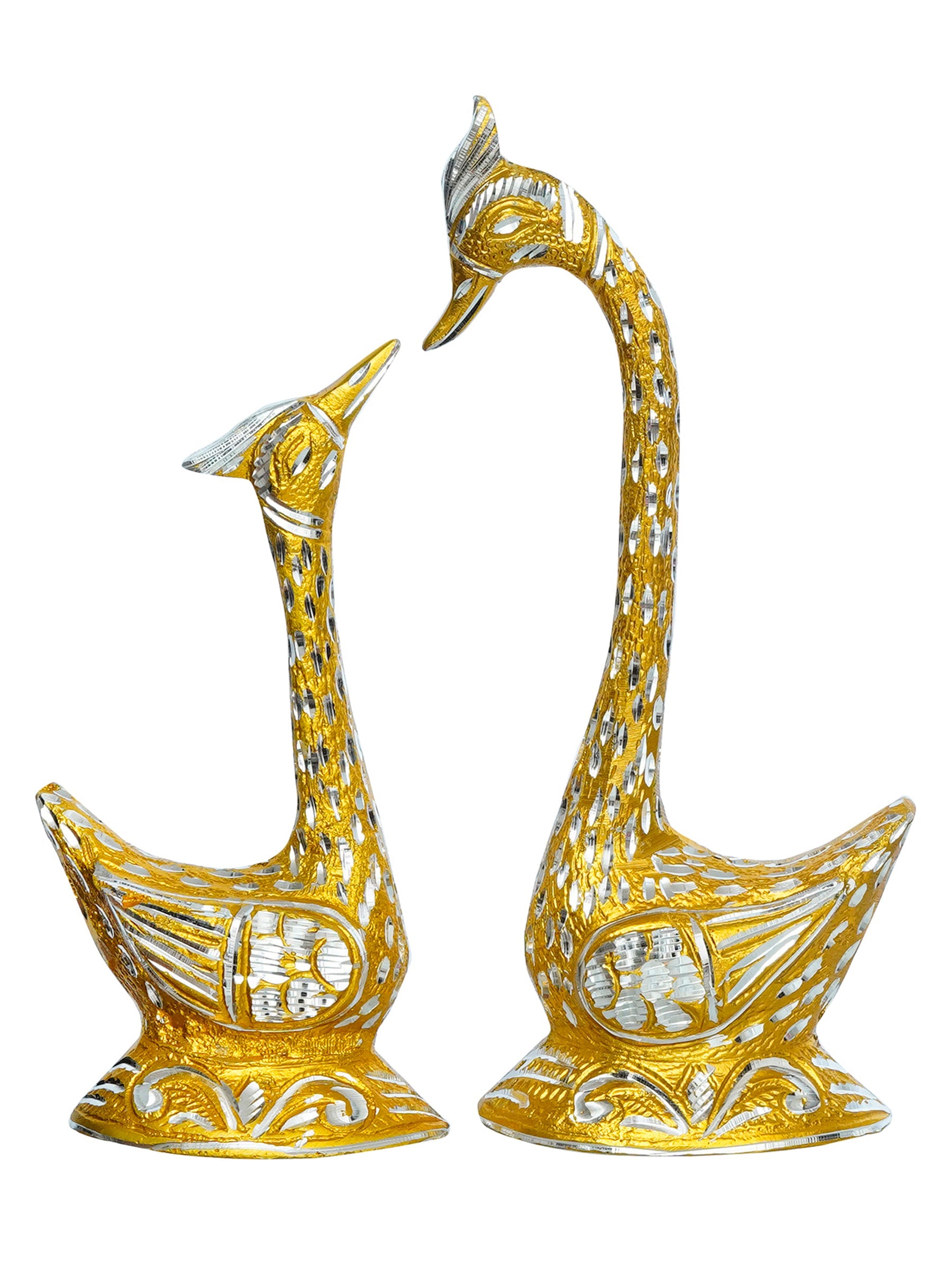 12 Inch Golden Kissing Swan Couple Handcrafted Decorative Figurine Kafalo