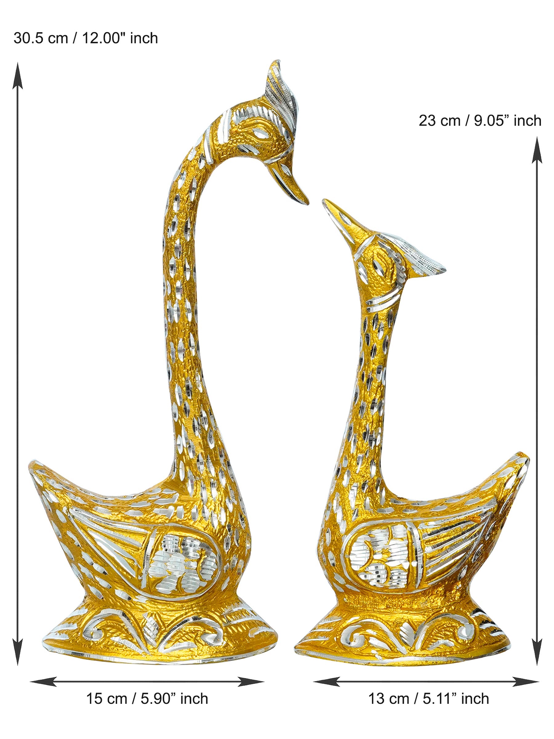 12 Inch Golden Kissing Swan Couple Handcrafted Decorative Figurine Kafalo