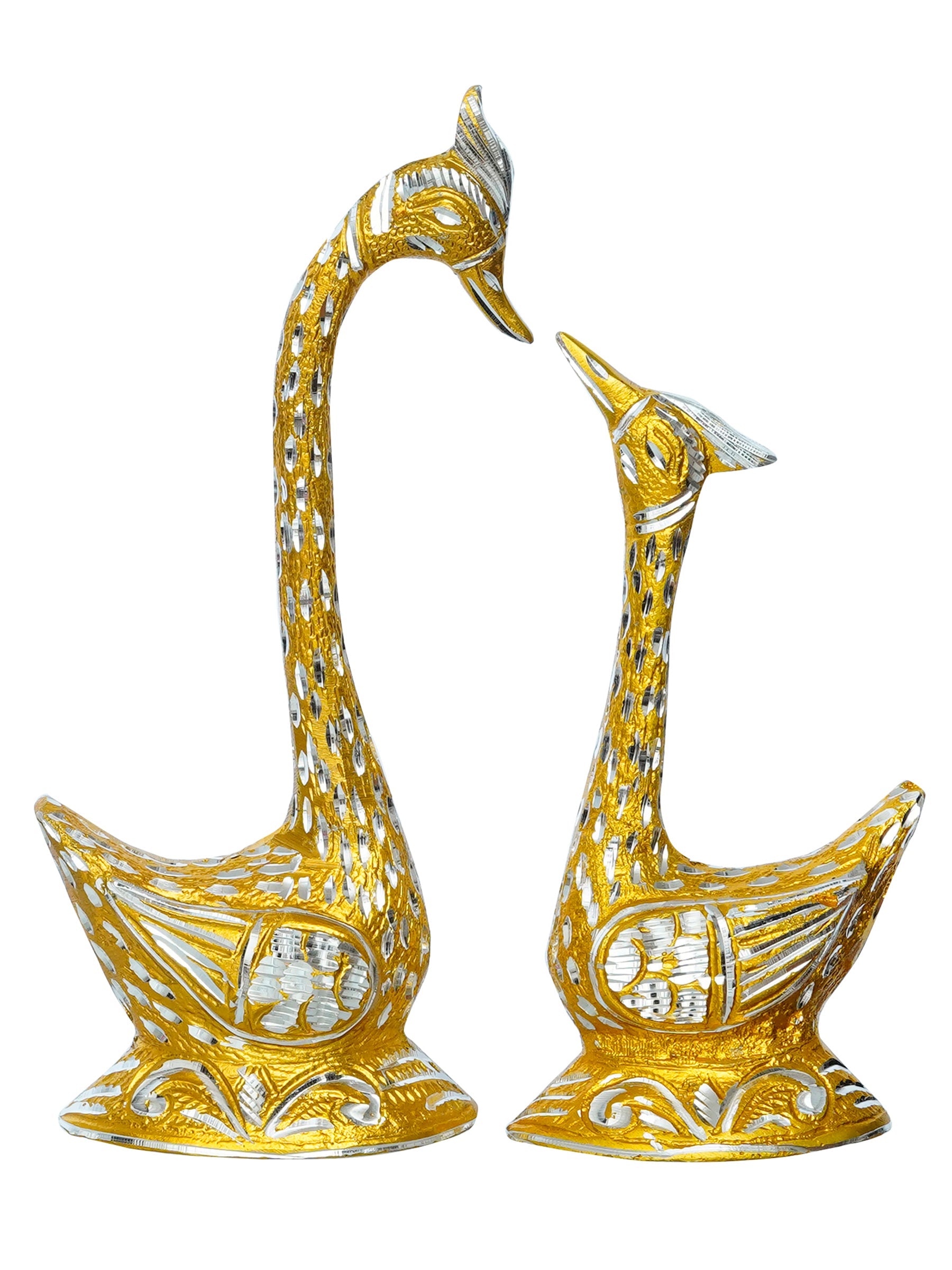 12 Inch Golden Kissing Swan Couple Handcrafted Decorative Figurine Kafalo