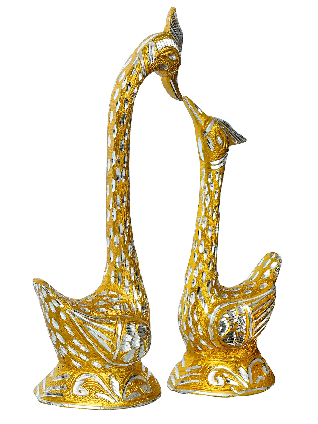 12 Inch Golden Kissing Swan Couple Handcrafted Decorative Figurine Kafalo
