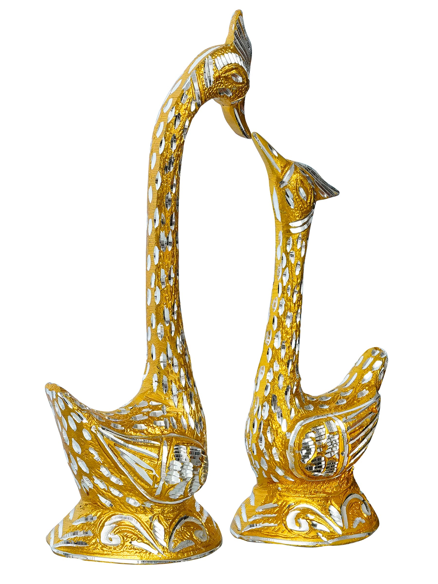 12 Inch Golden Kissing Swan Couple Handcrafted Decorative Figurine Kafalo
