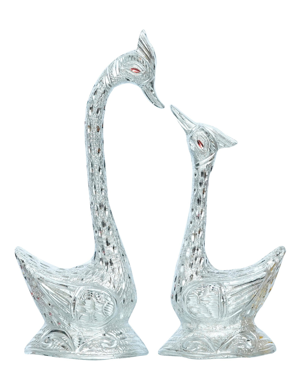 12 Inch Silver Kissing Swan Couple Handcrafted Decorative Figurine Kafalo