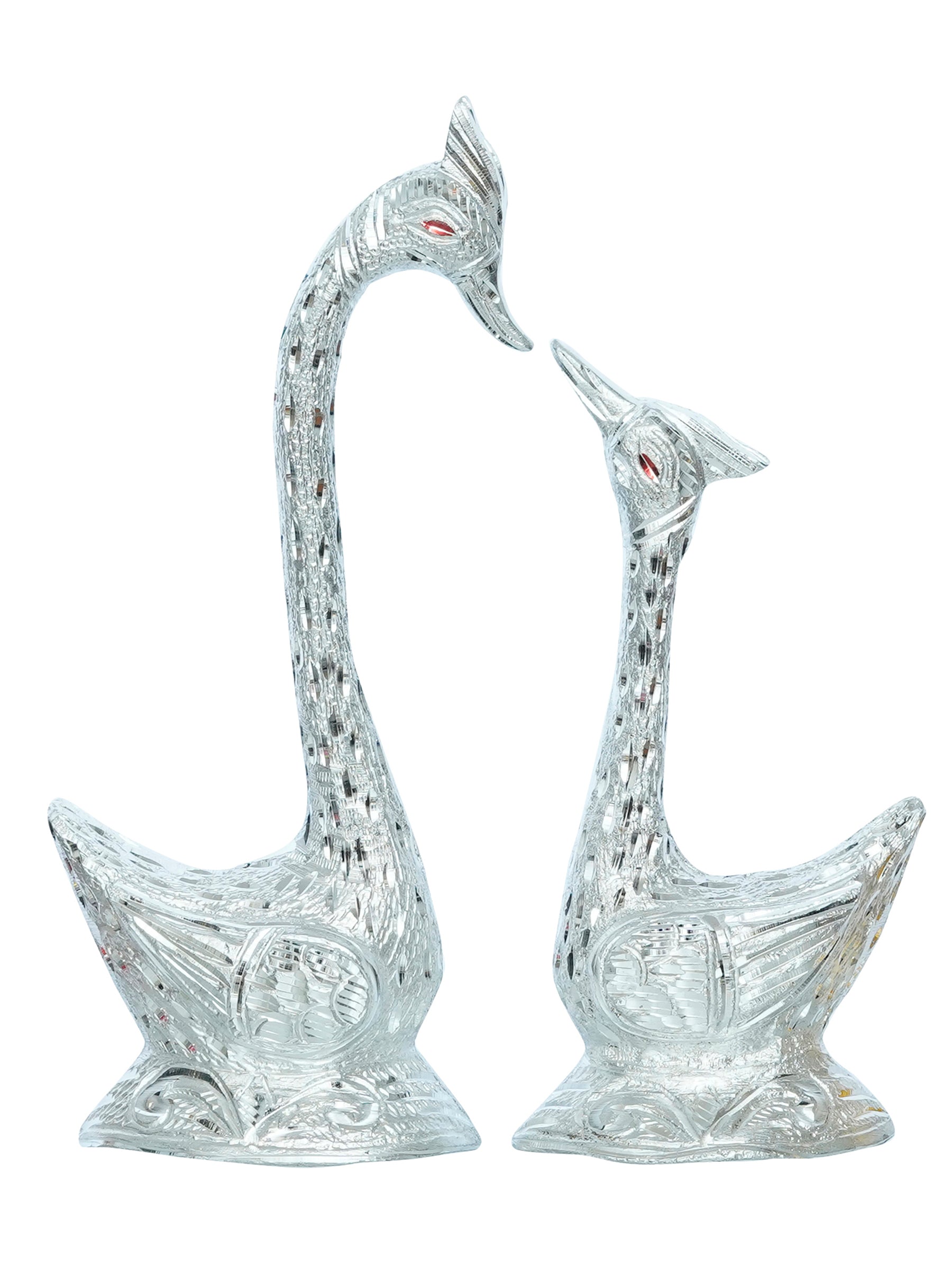 12 Inch Silver Kissing Swan Couple Handcrafted Decorative Figurine Kafalo