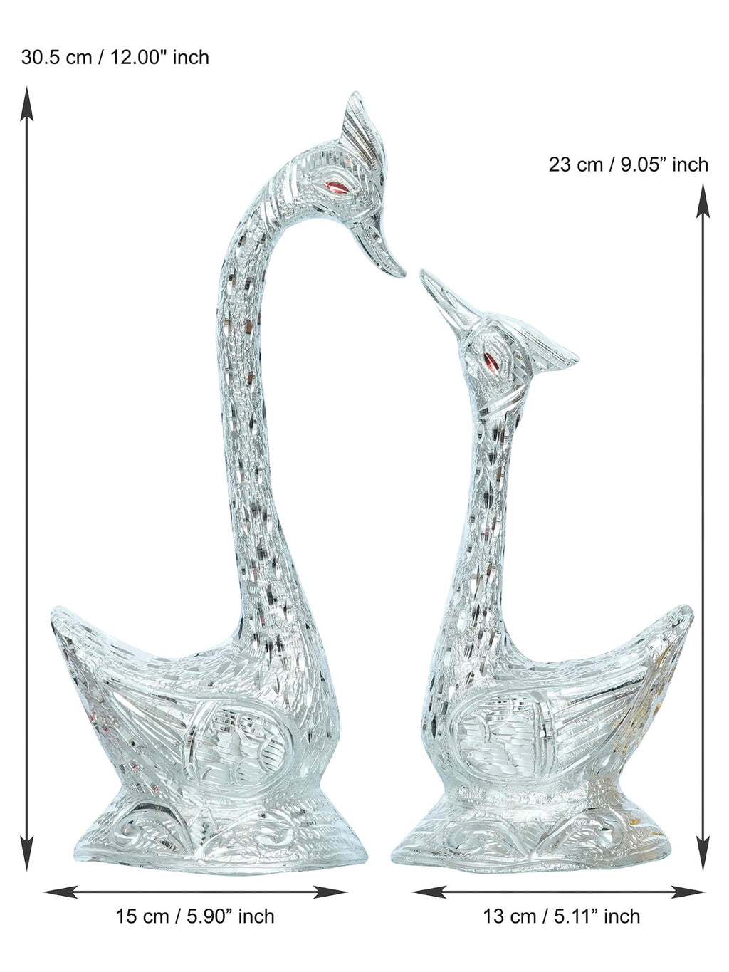 12 Inch Silver Kissing Swan Couple Handcrafted Decorative Figurine Kafalo