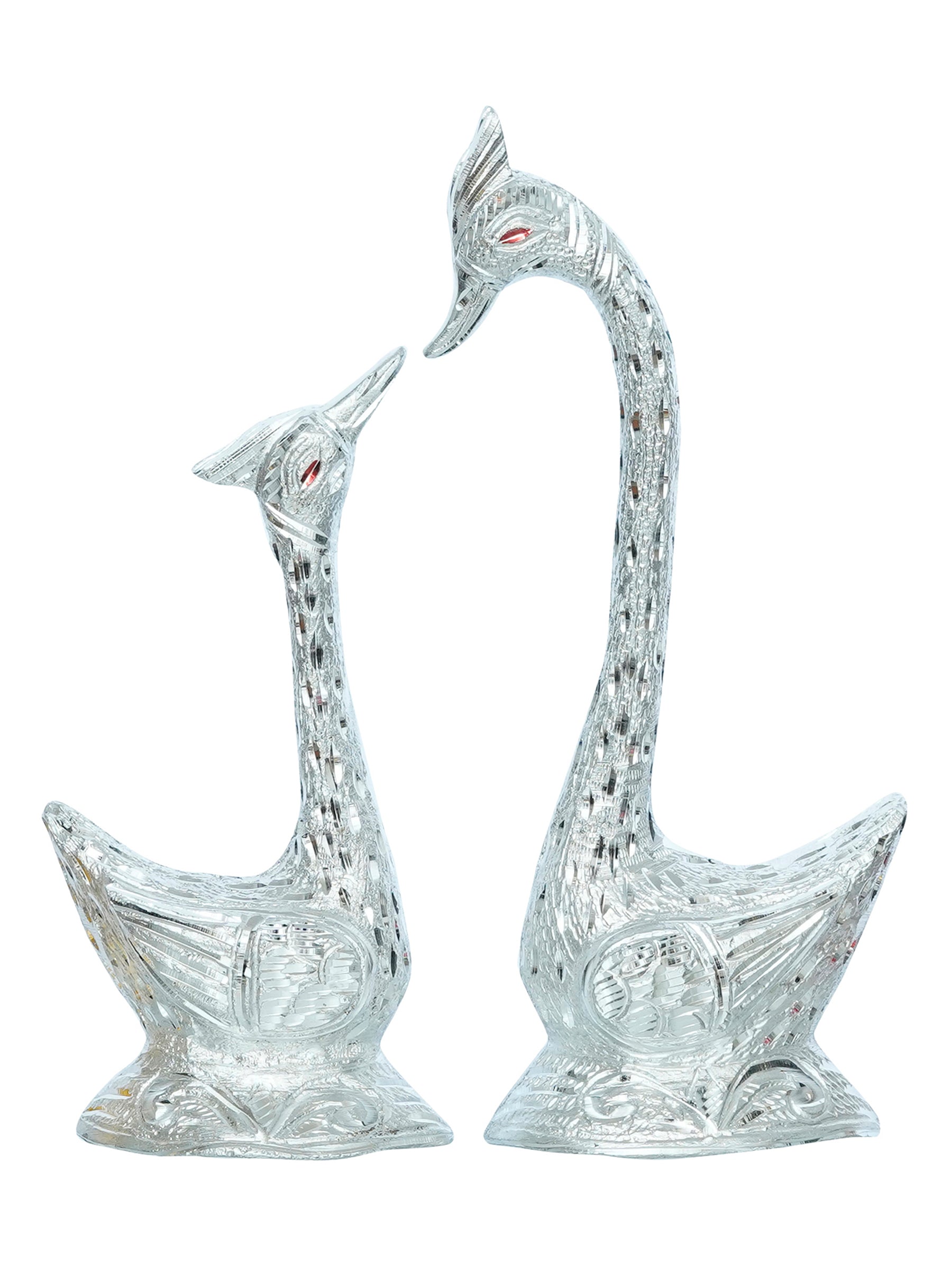 12 Inch Silver Kissing Swan Couple Handcrafted Decorative Figurine Kafalo