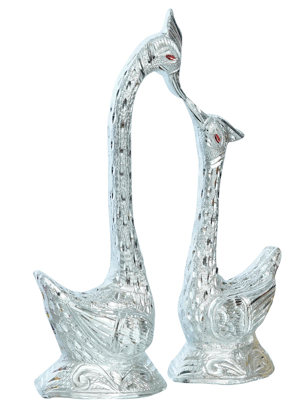 12 Inch Silver Kissing Swan Couple Handcrafted Decorative Figurine Kafalo