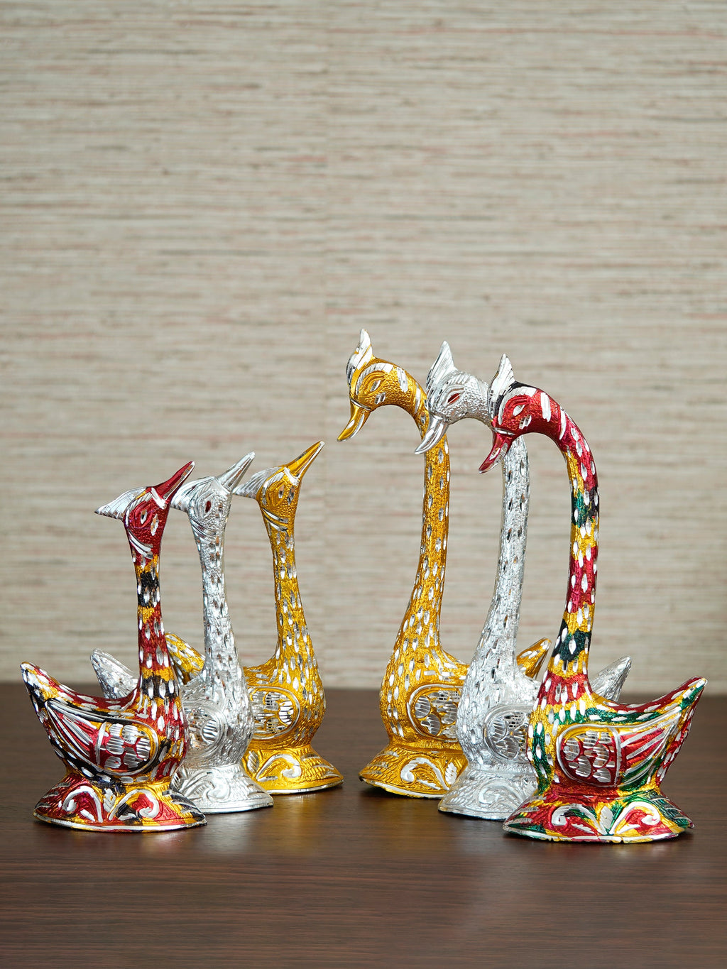 Set of Three Kissing Swan Couple Handcrafted Decorative Figurine(Colorful, Golden, Silver) Kafalo