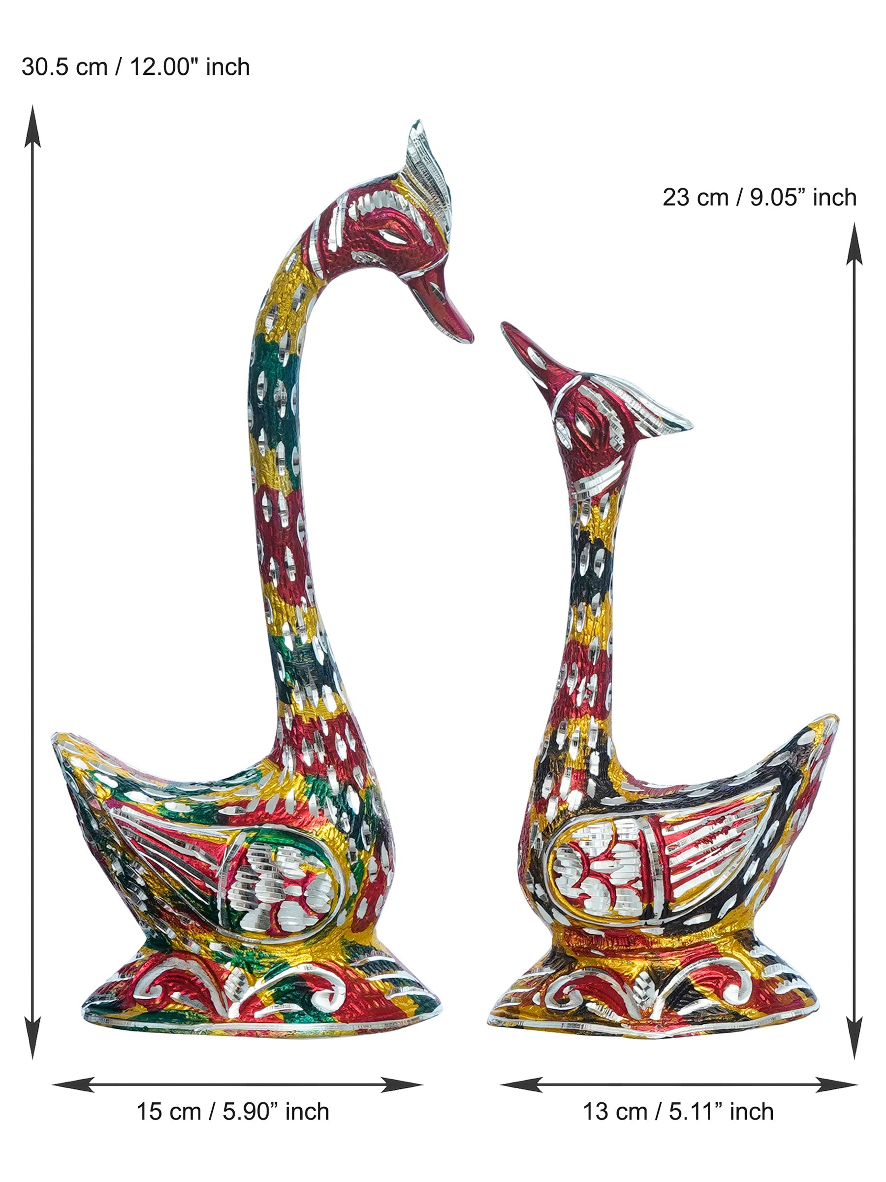 Set of Three Kissing Swan Couple Handcrafted Decorative Figurine(Colorful, Golden, Silver) Kafalo