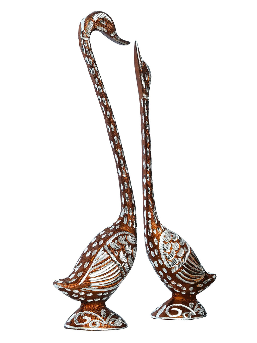 Brown Metal Kissing Swan Couple Handcrafted Decorative Figurine Kafalo