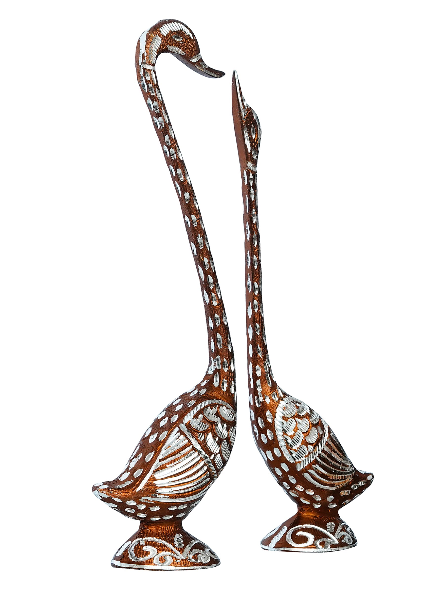 Brown Metal Kissing Swan Couple Handcrafted Decorative Figurine Kafalo