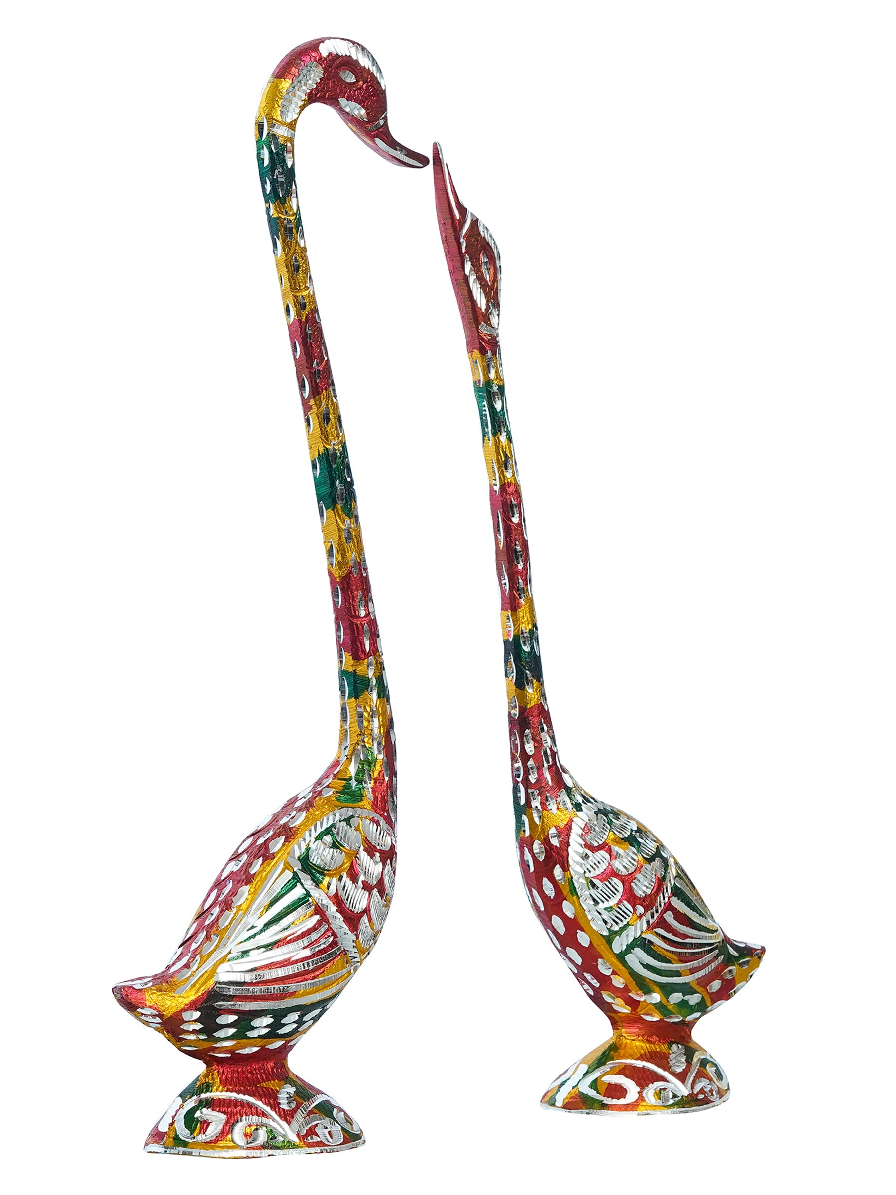 Colorful Metal Kissing Swan Couple Handcrafted Decorative Figurine Kafalo