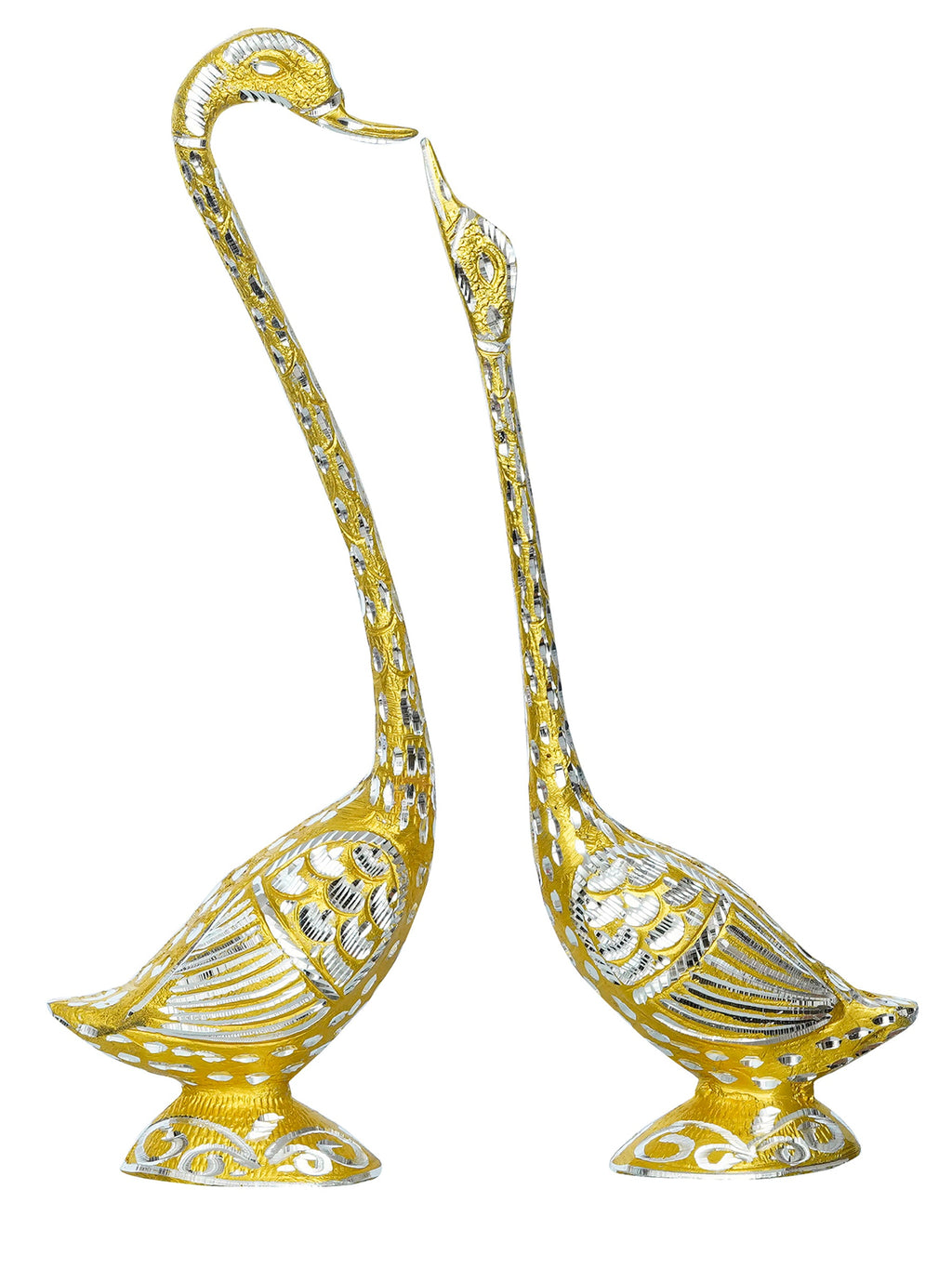 Golden Metal Kissing Swan Couple Handcrafted Decorative showpiece Kafalo