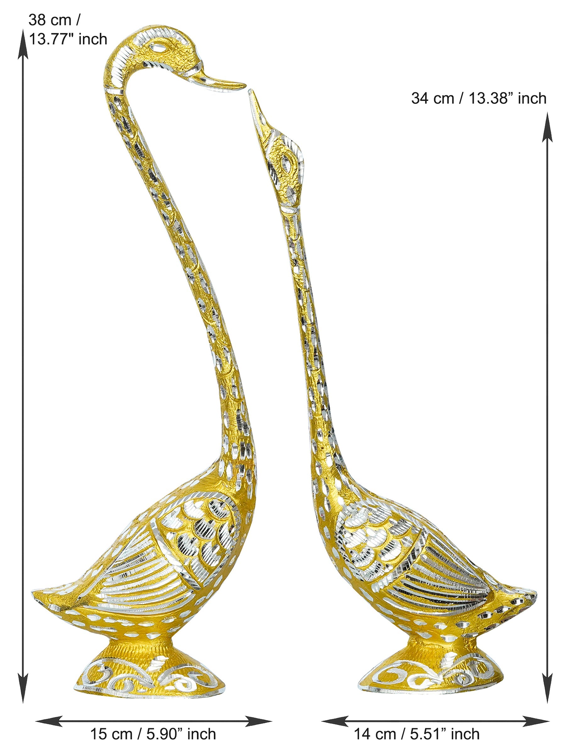 Golden Metal Kissing Swan Couple Handcrafted Decorative showpiece Kafalo