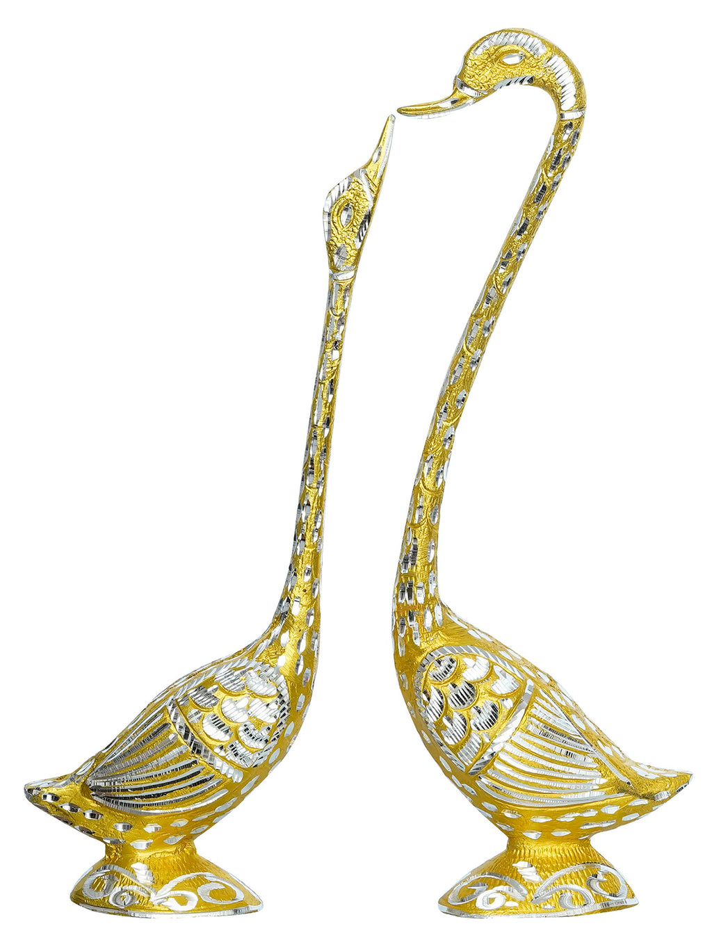 Golden Metal Kissing Swan Couple Handcrafted Decorative showpiece Kafalo