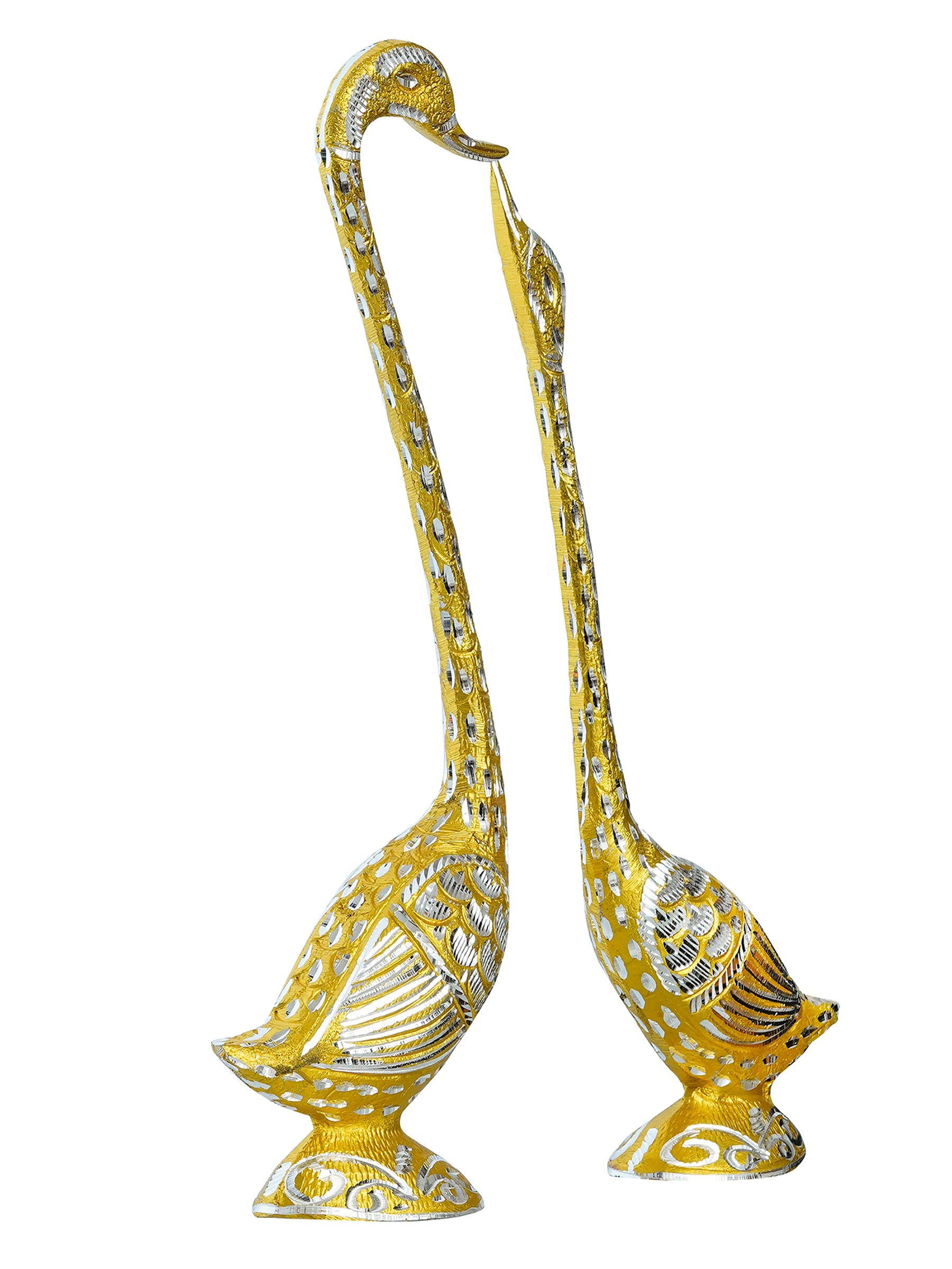 Golden Metal Kissing Swan Couple Handcrafted Decorative showpiece Kafalo