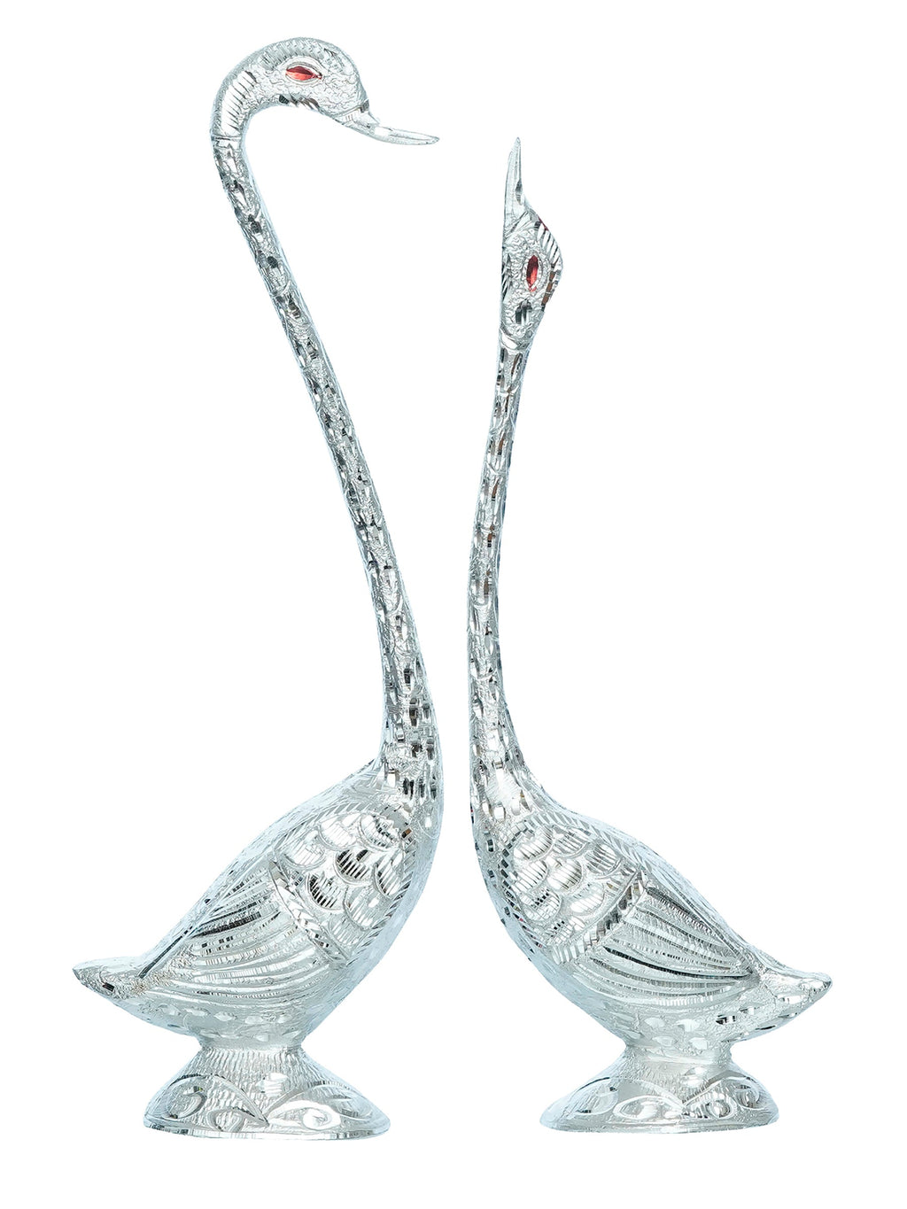 Silver Metal Kissing Swan Couple Handcrafted Decorative showpiece Kafalo