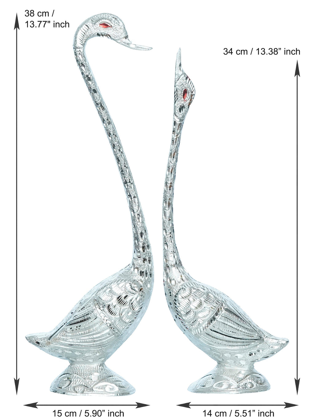 Silver Metal Kissing Swan Couple Handcrafted Decorative showpiece Kafalo