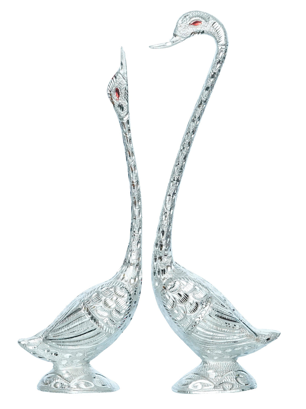 Silver Metal Kissing Swan Couple Handcrafted Decorative showpiece Kafalo