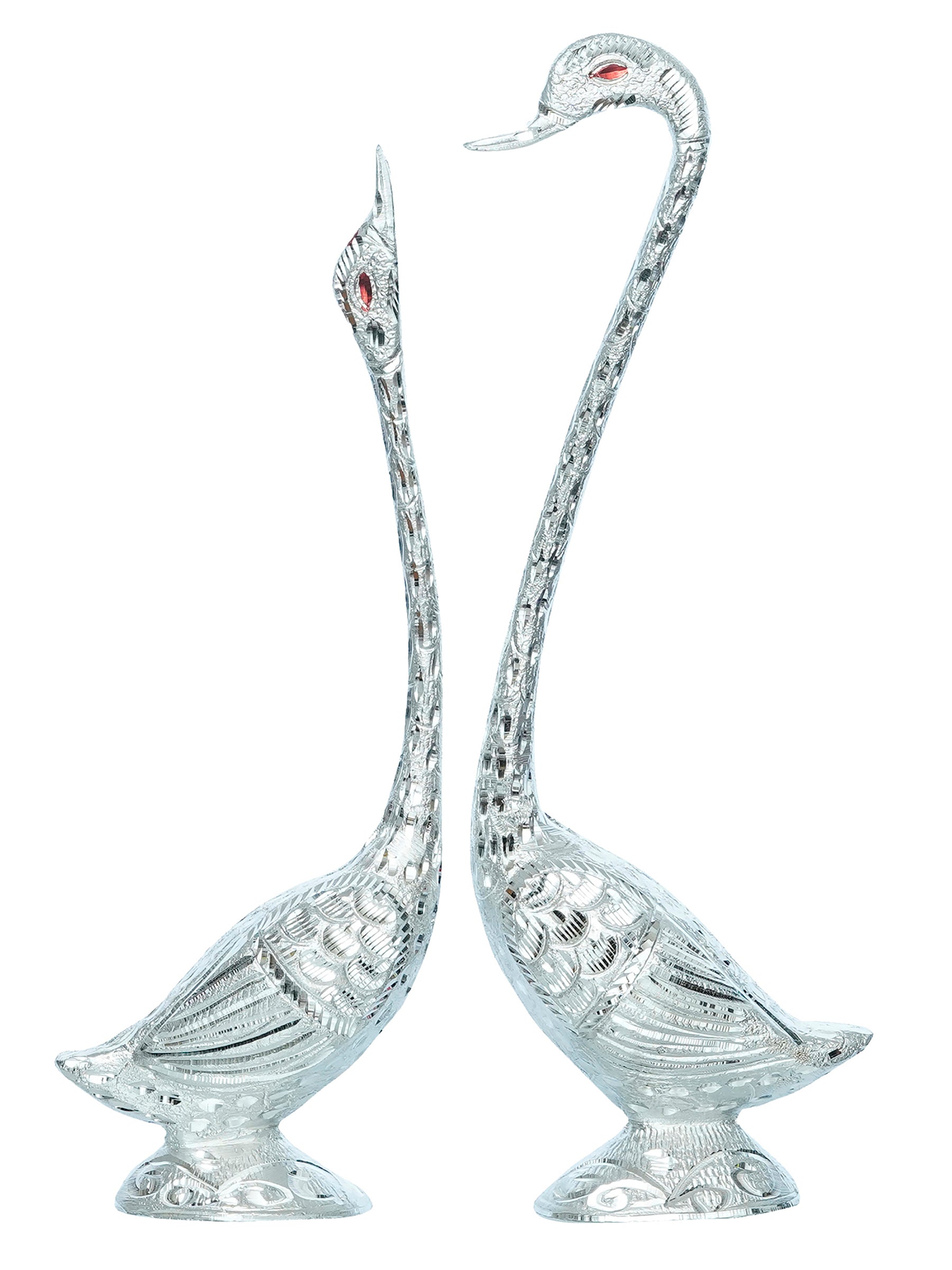 Silver Metal Kissing Swan Couple Handcrafted Decorative showpiece Kafalo
