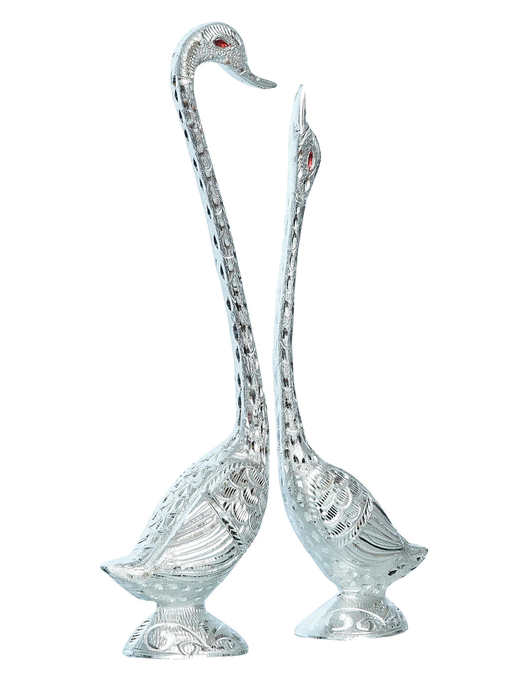 Silver Metal Kissing Swan Couple Handcrafted Decorative showpiece Kafalo