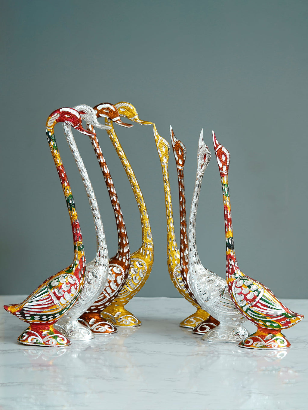 Set of Four Kissing Swan Couple Handcrafted Decorative showpieces(Colorful, Golden, Silver,Brown) Kafalo