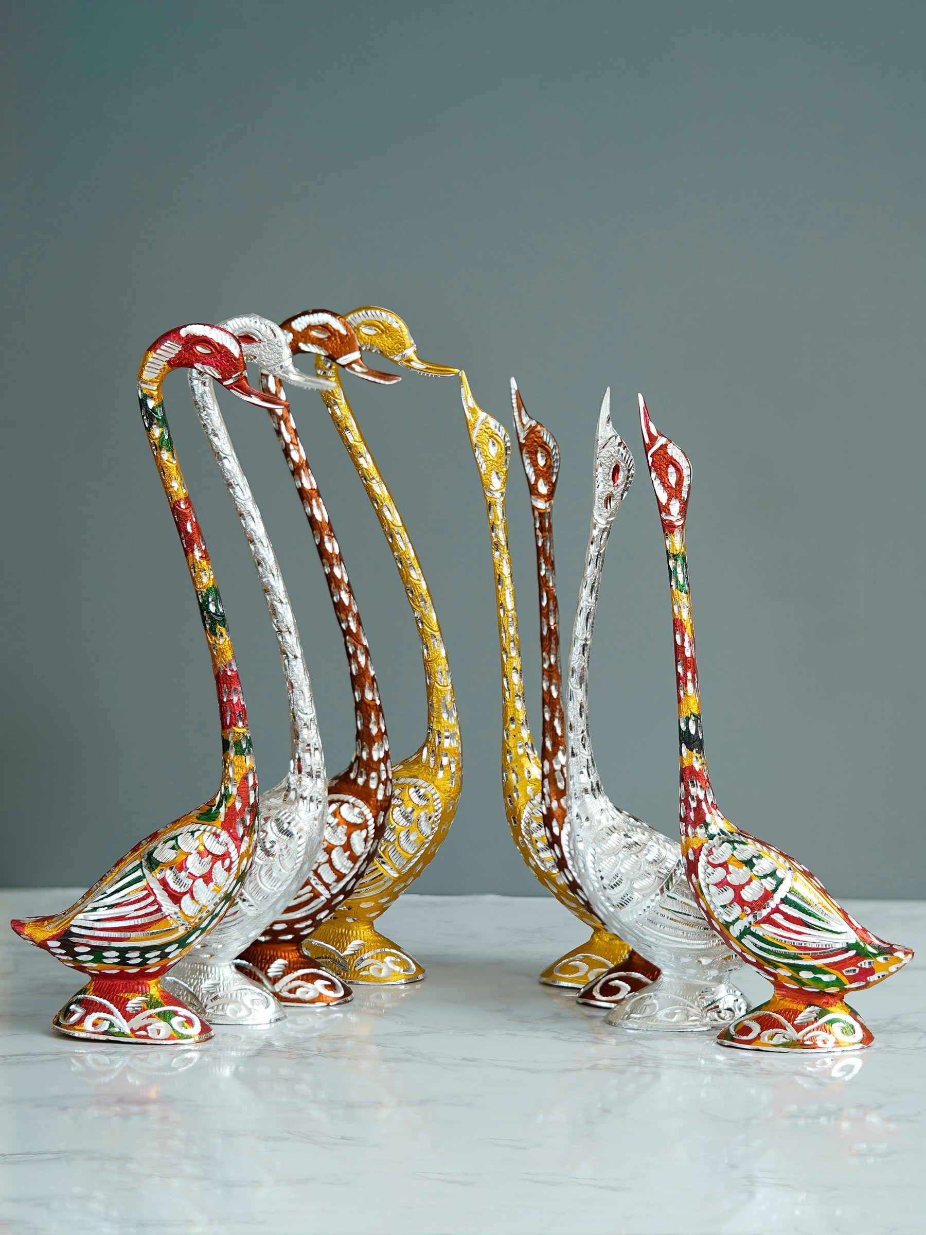 Set of Four Kissing Swan Couple Handcrafted Decorative showpieces(Colorful, Golden, Silver,Brown) Kafalo
