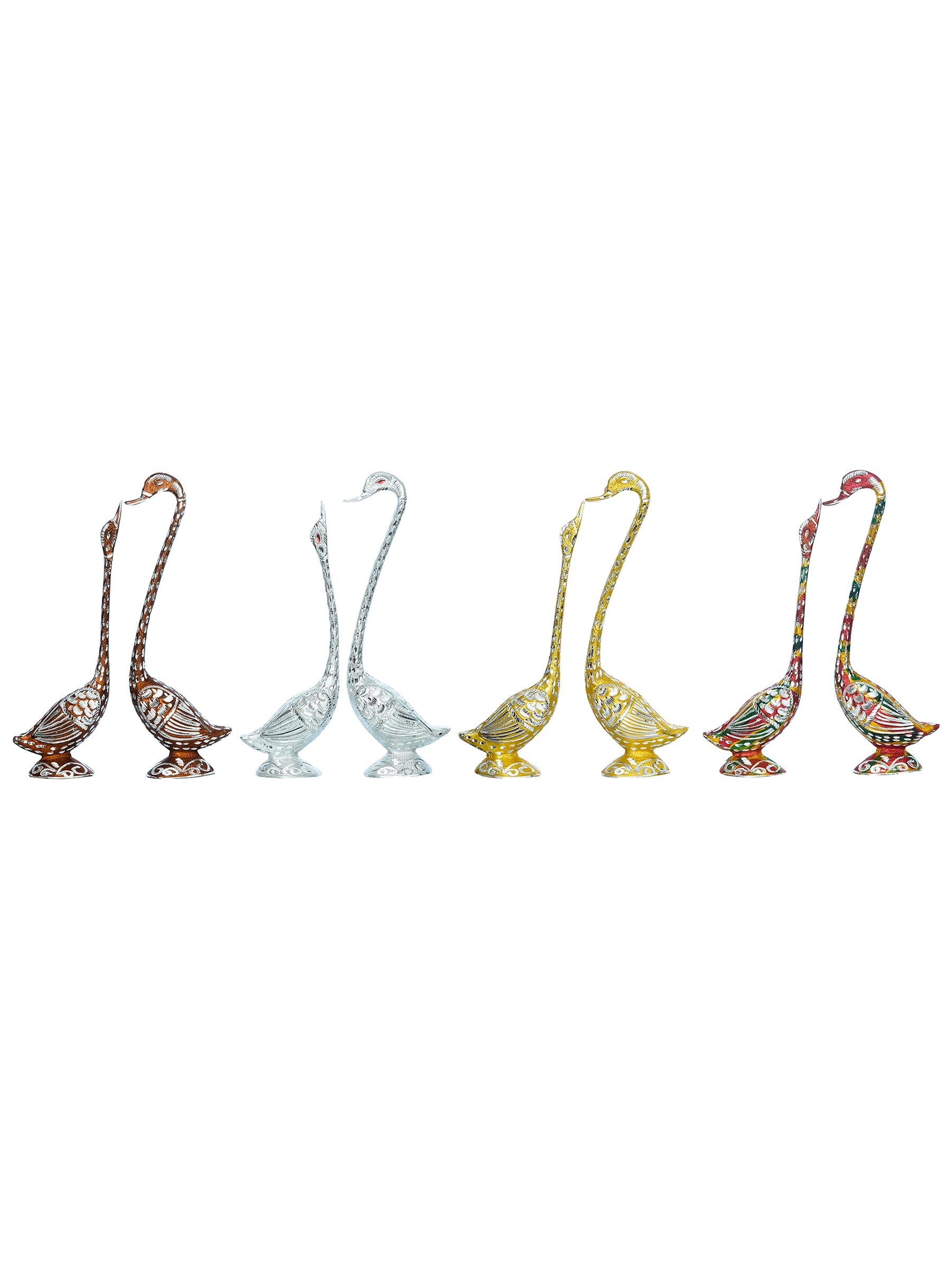 Set of Four Kissing Swan Couple Handcrafted Decorative showpieces(Colorful, Golden, Silver,Brown) Kafalo