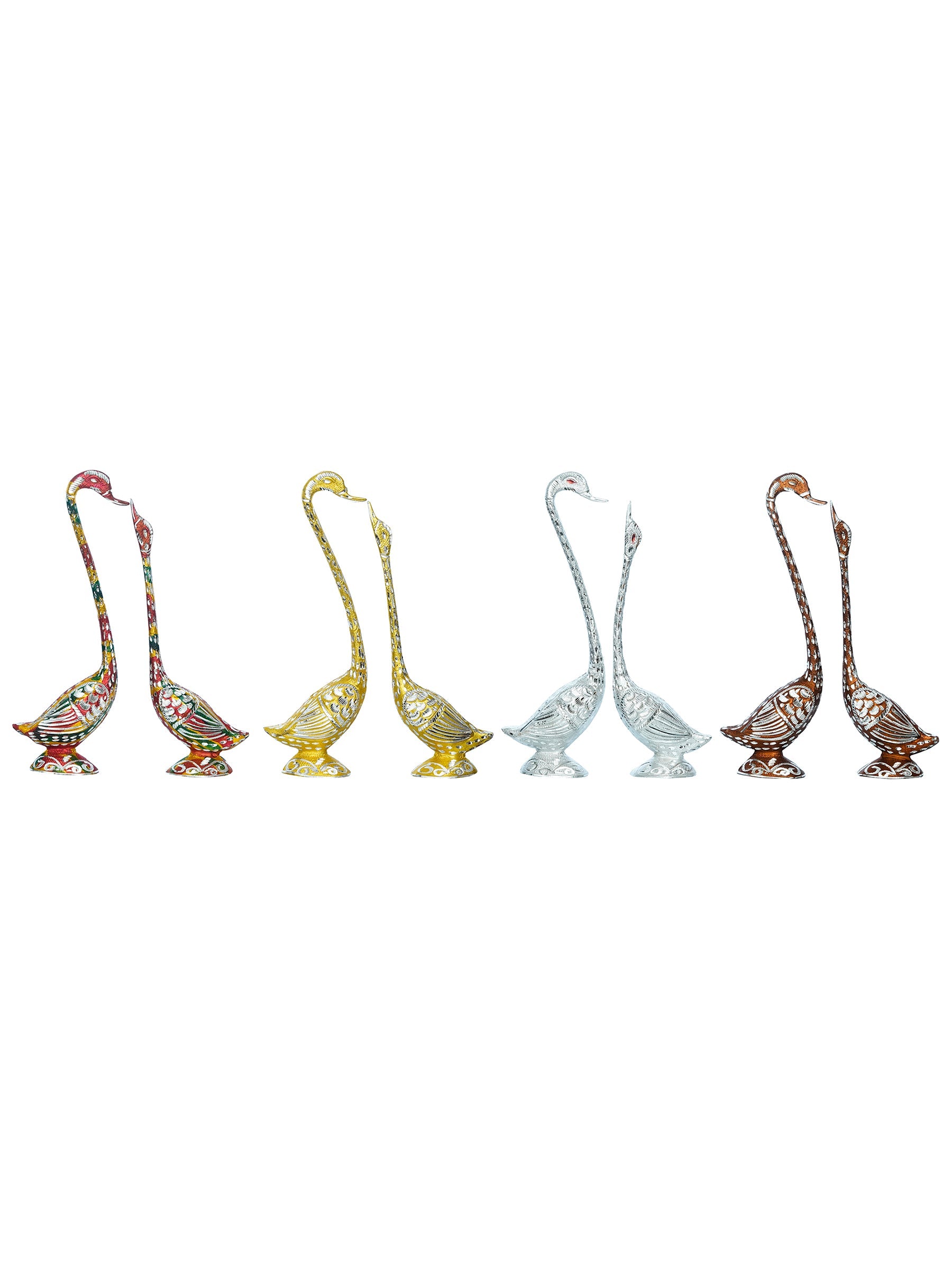 Set of Four Kissing Swan Couple Handcrafted Decorative showpieces(Colorful, Golden, Silver,Brown) Kafalo