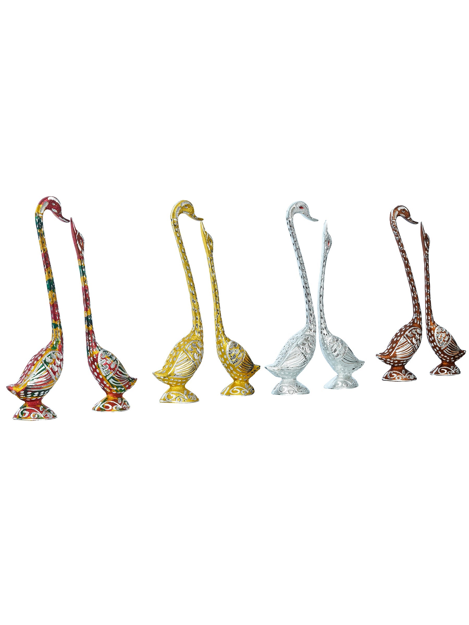Set of Four Kissing Swan Couple Handcrafted Decorative showpieces(Colorful, Golden, Silver,Brown) Kafalo