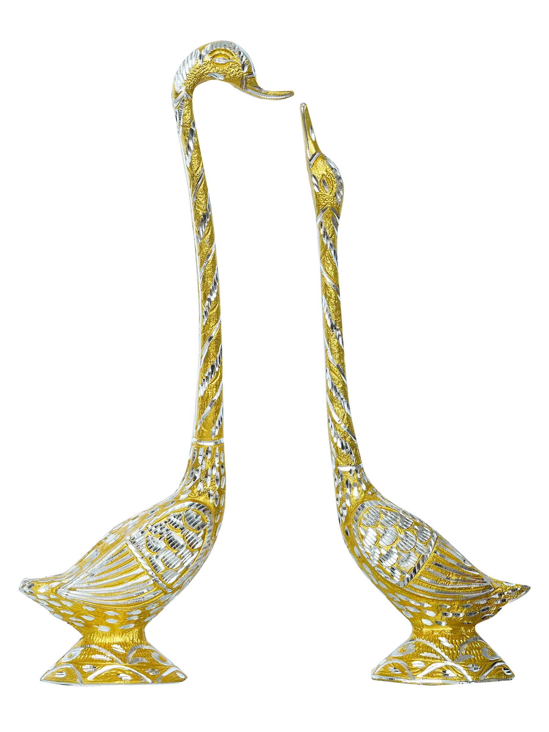 Golden Metal Kissing Swan Couple Handcrafted Decorative showpiece Love Bird Figurines Kafalo