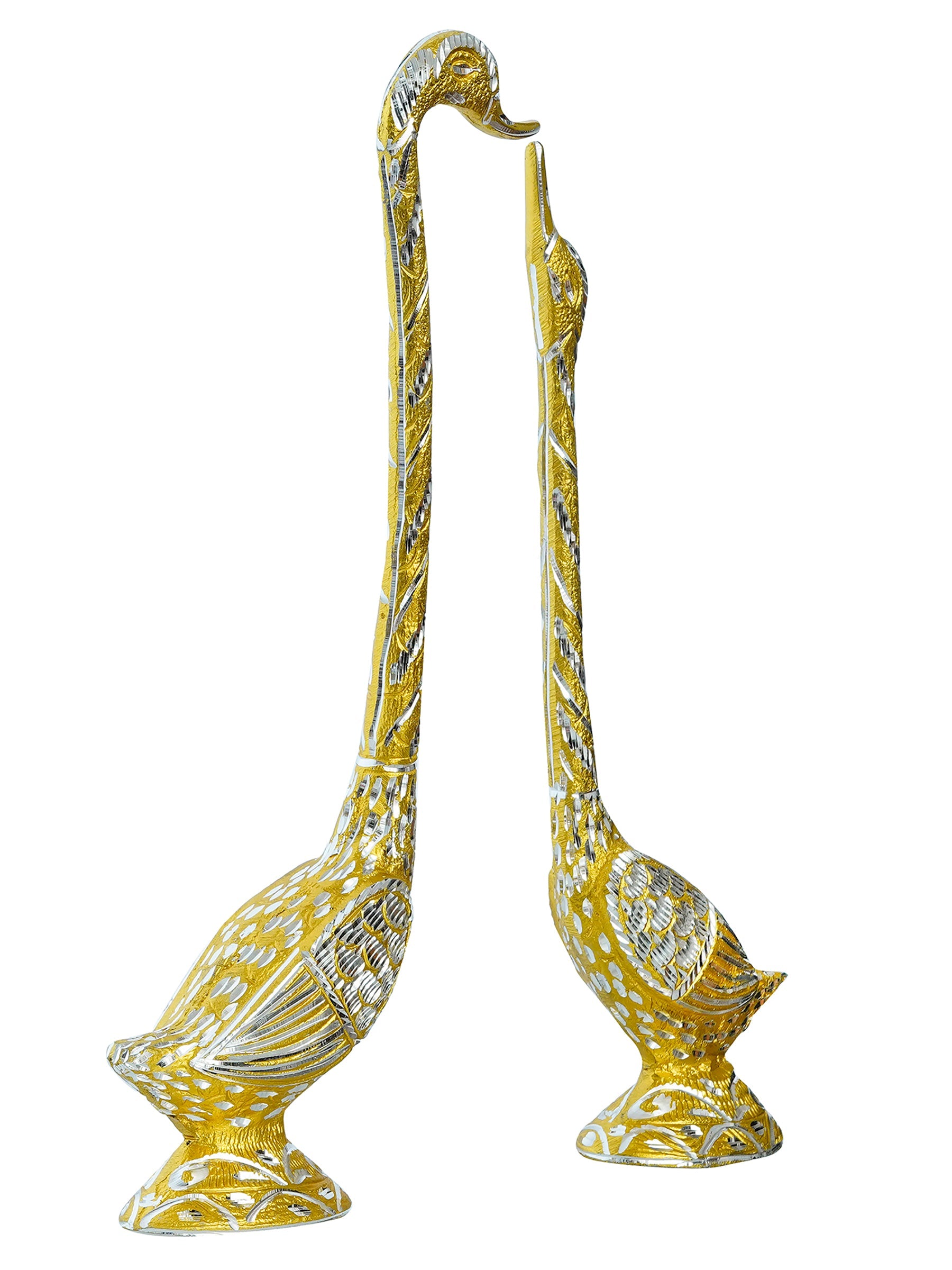 Golden Metal Kissing Swan Couple Handcrafted Decorative showpiece Love Bird Figurines Kafalo