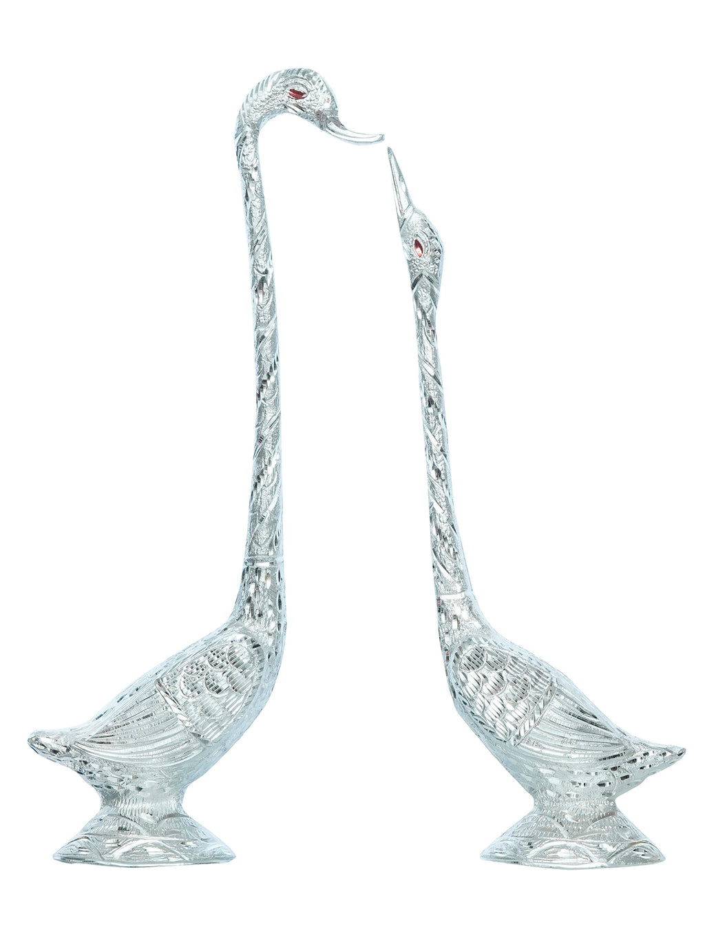 Silver Metal Kissing Swan Couple Handcrafted Decorative statue Kafalo