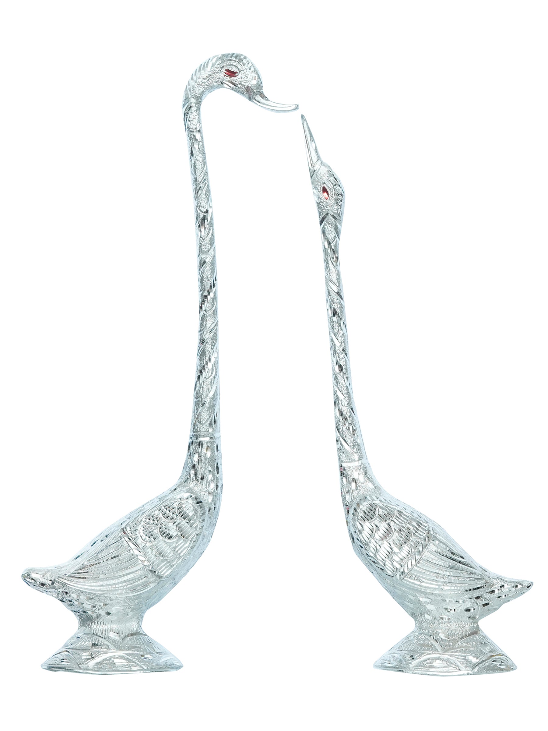 Silver Metal Kissing Swan Couple Handcrafted Decorative statue Kafalo