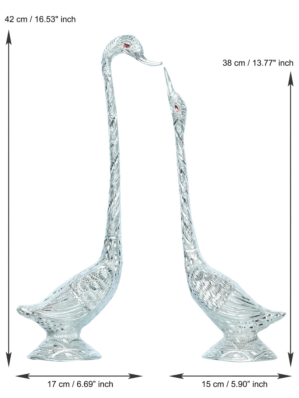 Silver Metal Kissing Swan Couple Handcrafted Decorative statue Kafalo
