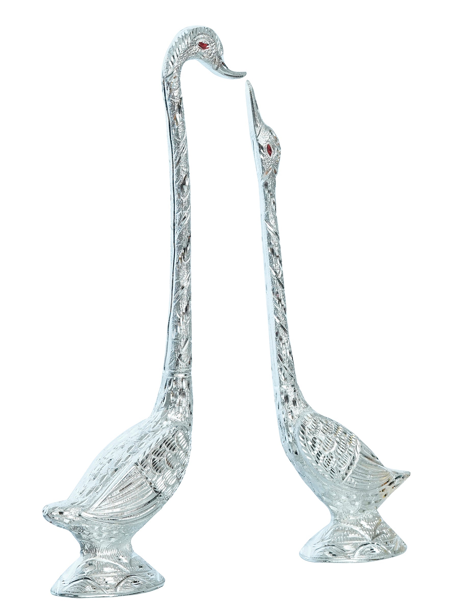 Silver Metal Kissing Swan Couple Handcrafted Decorative statue Kafalo
