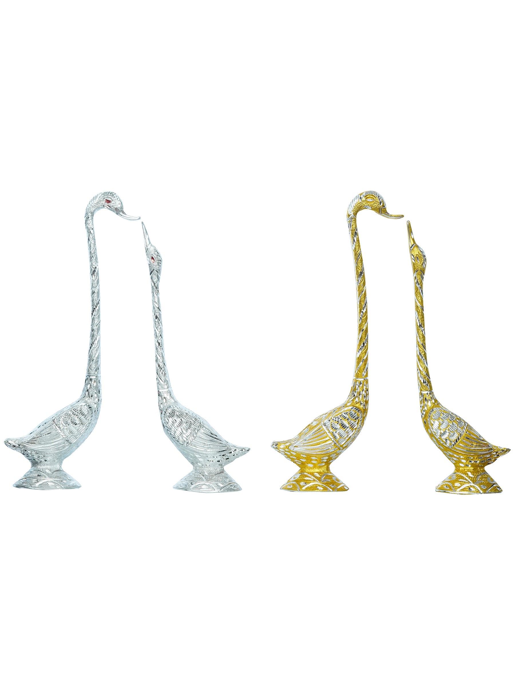 Set of Two 16.5 Inch Silver Kissing Swan Couple Handcrafted Decorative Figurine Kafalo
