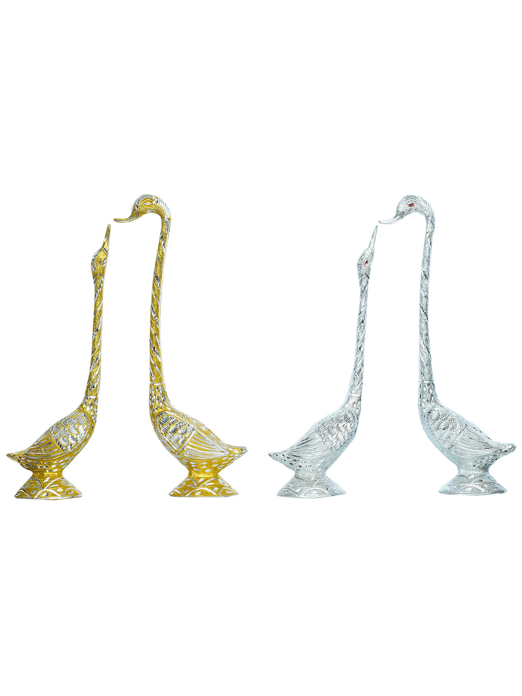 Set of Two 16.5 Inch Silver Kissing Swan Couple Handcrafted Decorative Figurine Kafalo