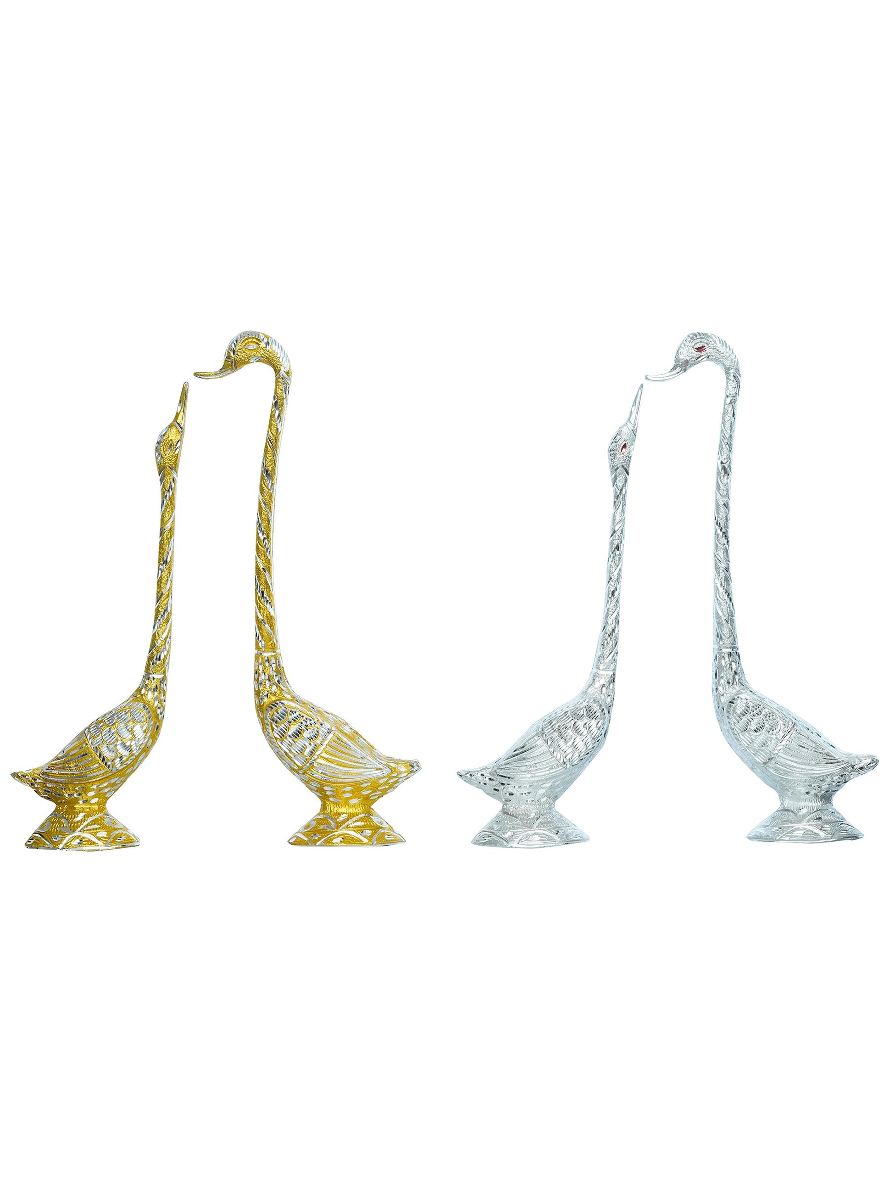 Set of Two 16.5 Inch Silver Kissing Swan Couple Handcrafted Decorative Figurine Kafalo